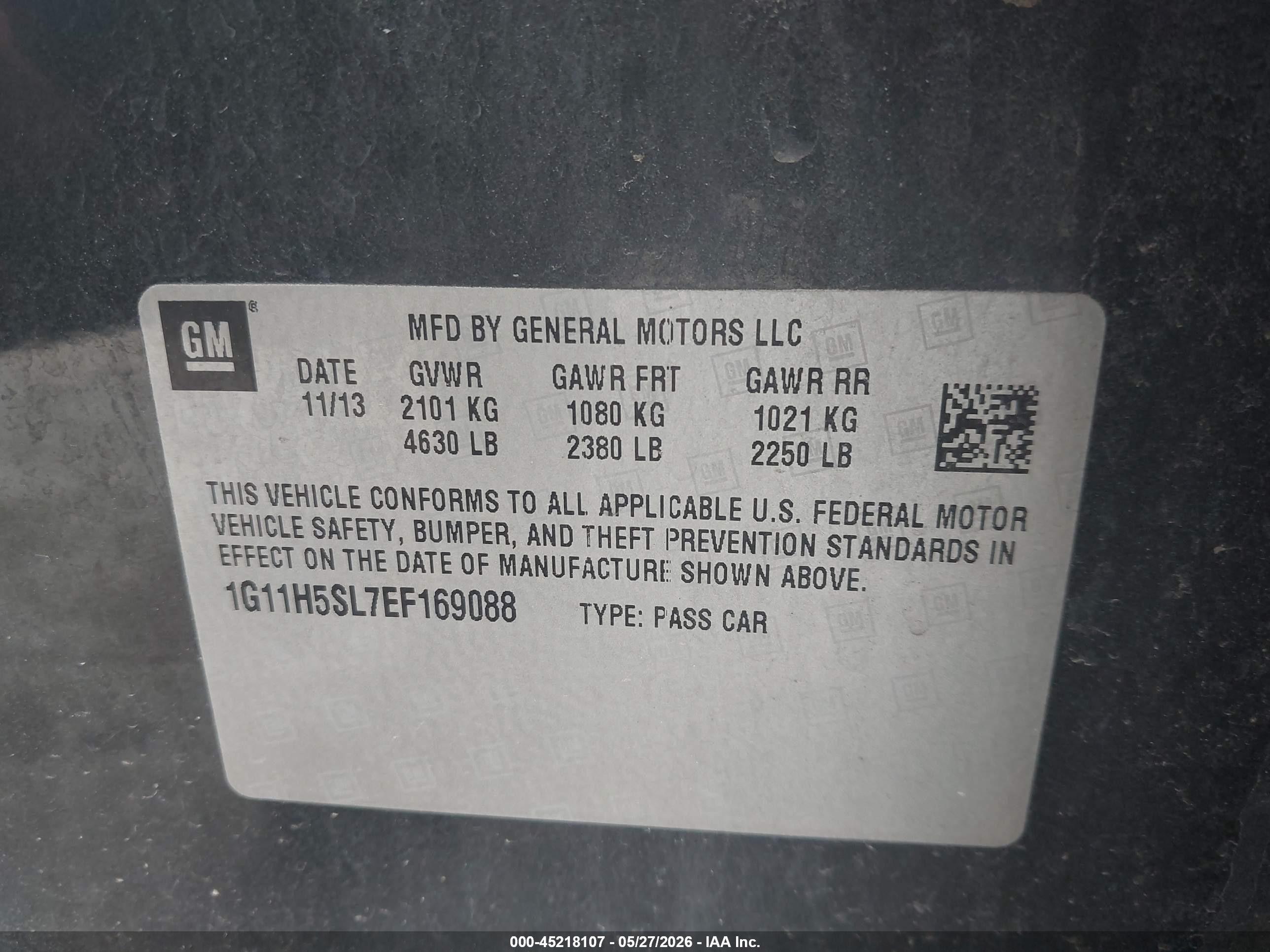 2014 Chevrolet Malibu 1lz Gray vin: 1G11H5SL7EF169088