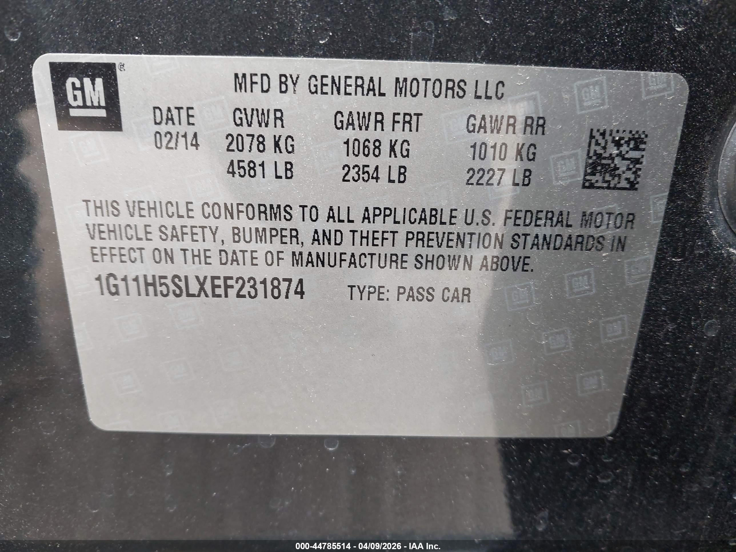 2014 Chevrolet Malibu 1lz Gray vin: 1G11H5SLXEF231874