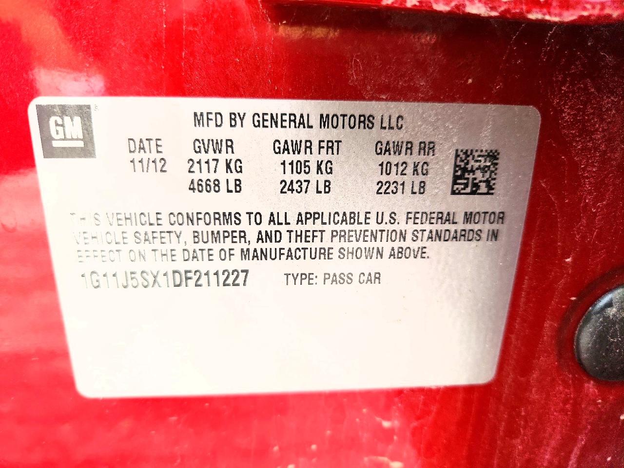 2013 Chevrolet Malibu Ltz Red vin: 1G11J5SX1DF211227