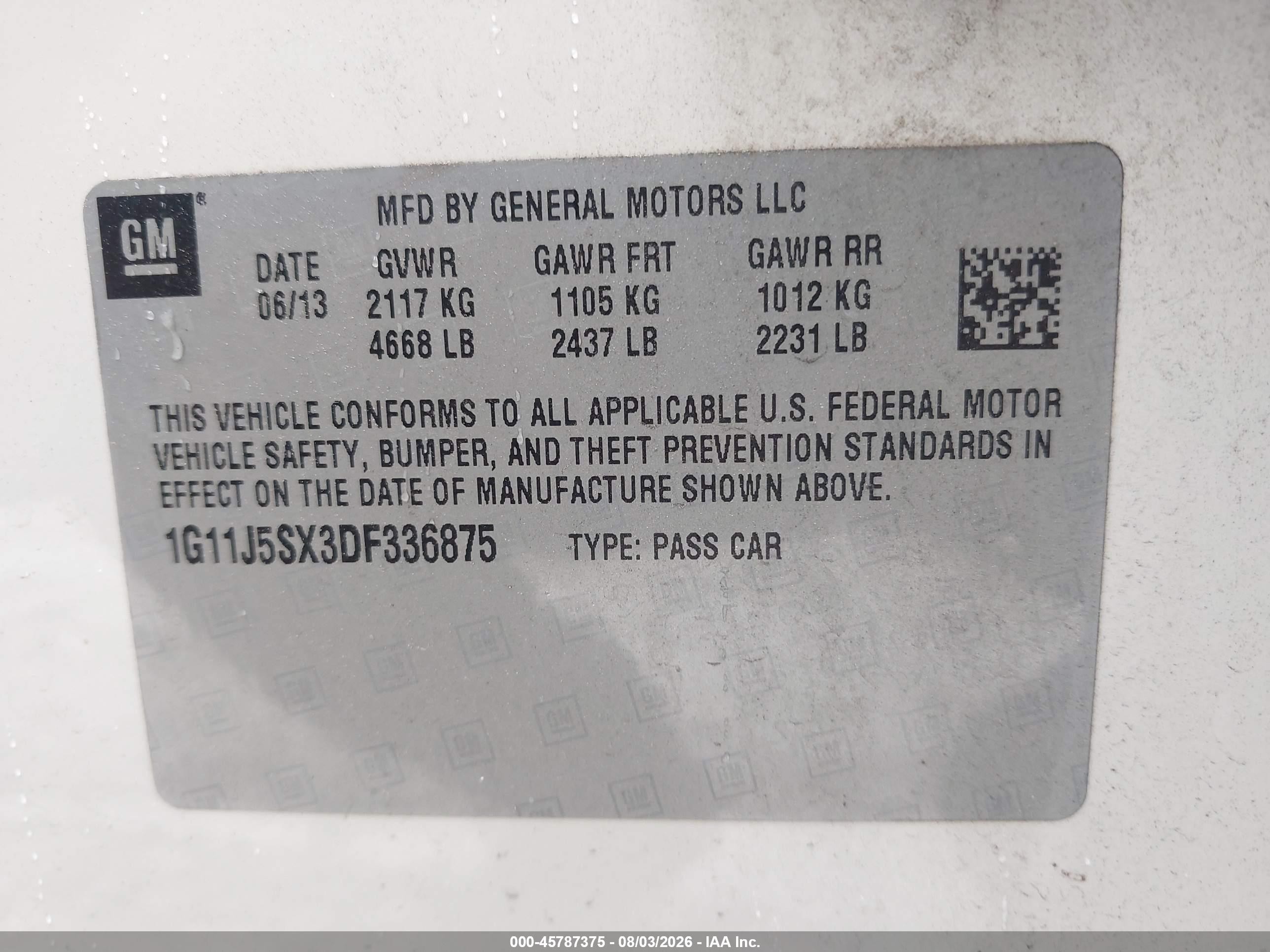 2013 Chevrolet Malibu 2lz Белый vin: 1G11J5SX3DF336875