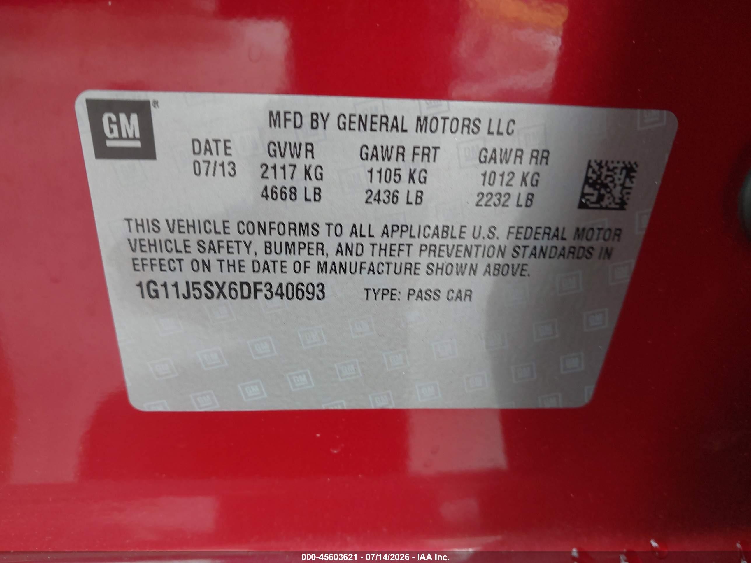 2013 Chevrolet Malibu 2lz Red vin: 1G11J5SX6DF340693