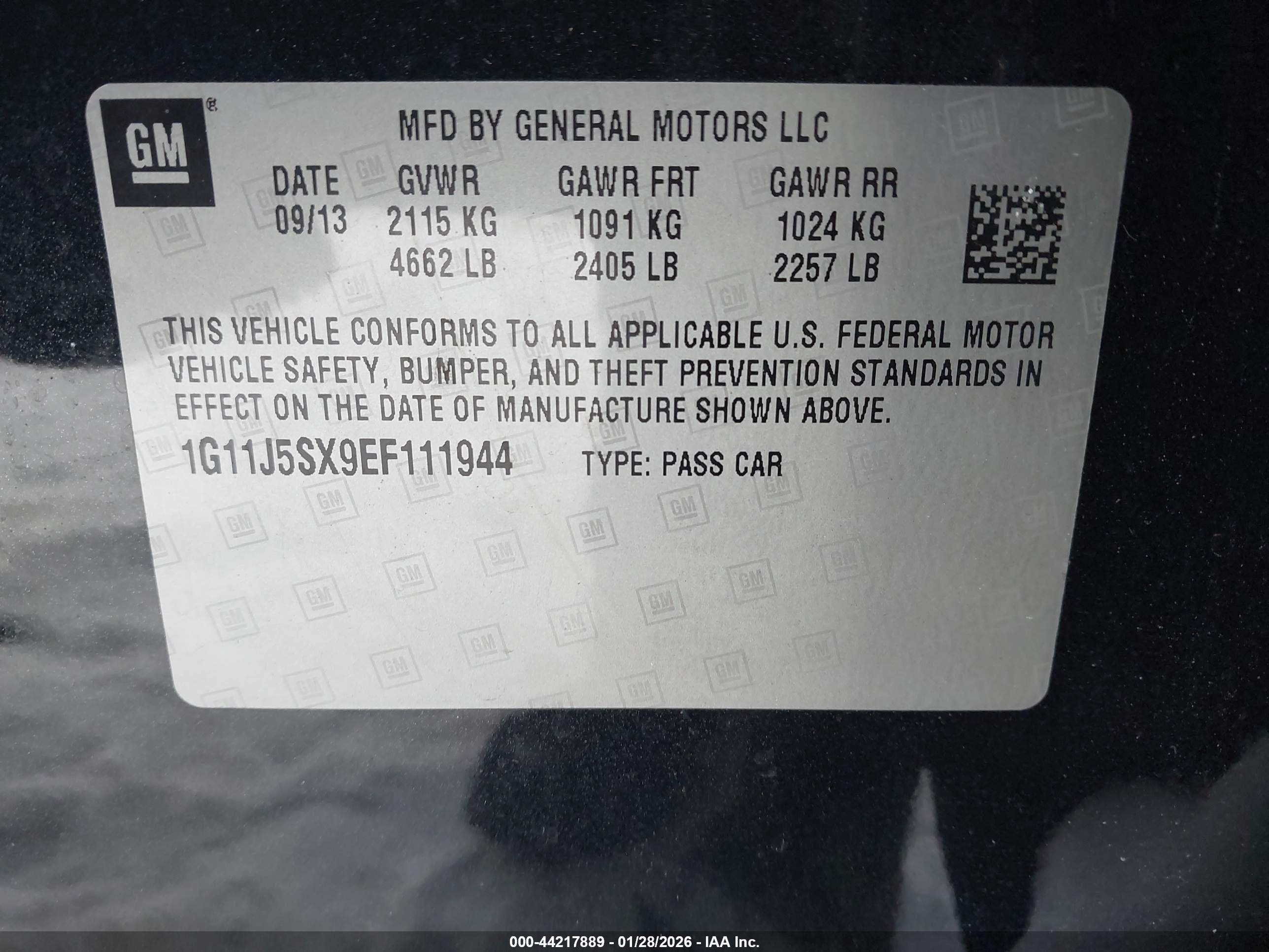 2014 Chevrolet Malibu 2lz Black vin: 1G11J5SX9EF111944