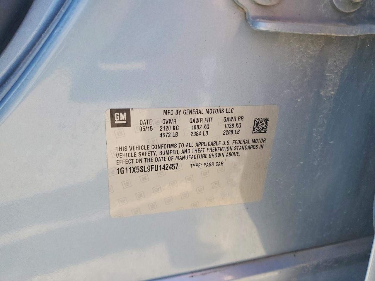 2015 Chevrolet Impala Ls Blue vin: 1G11X5SL9FU142457