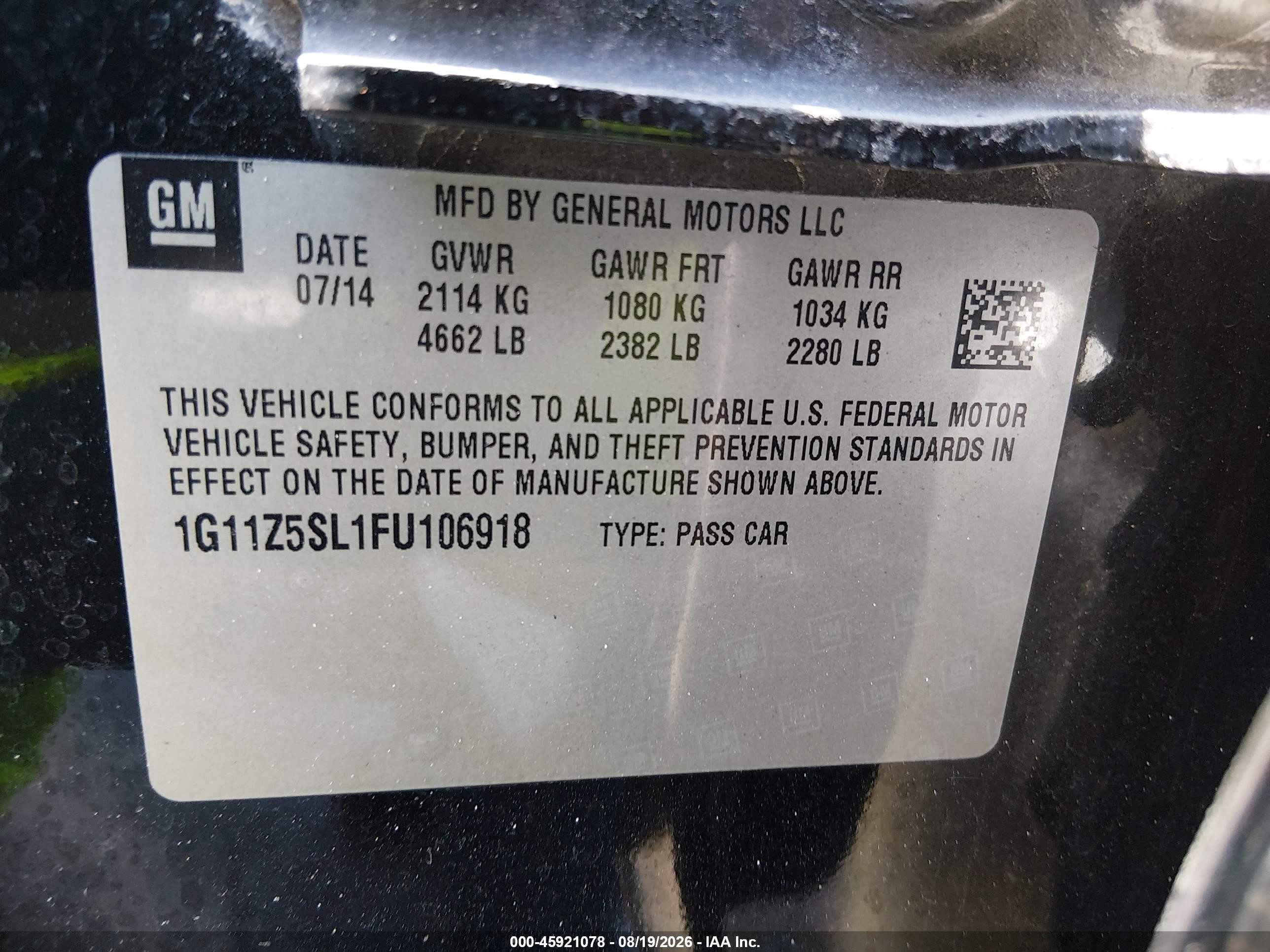 2015 Chevrolet Impala Ls Black vin: 1G11Z5SL1FU106918