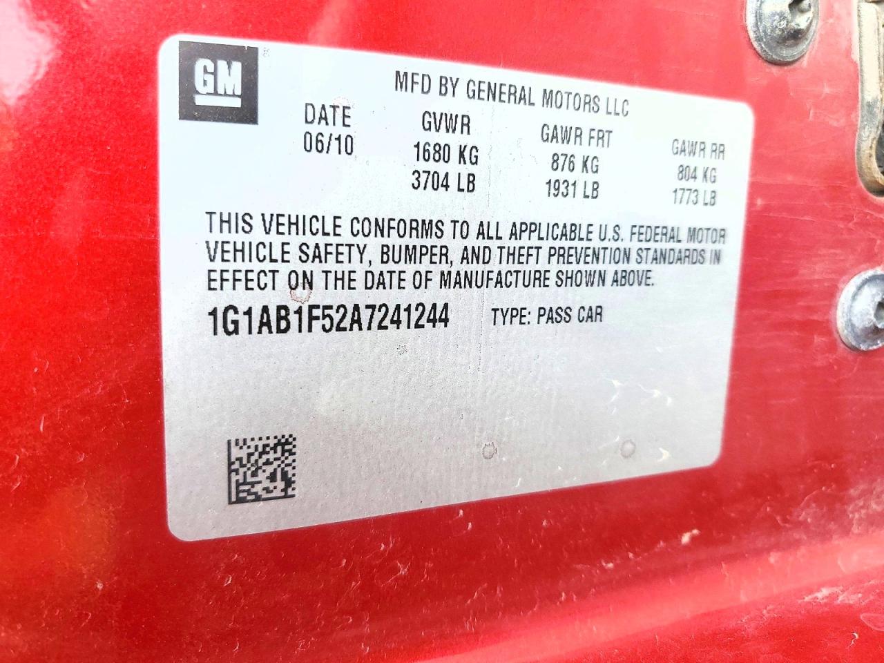 2010 Chevrolet Cobalt Ls Red vin: 1G1AB1F52A7241244