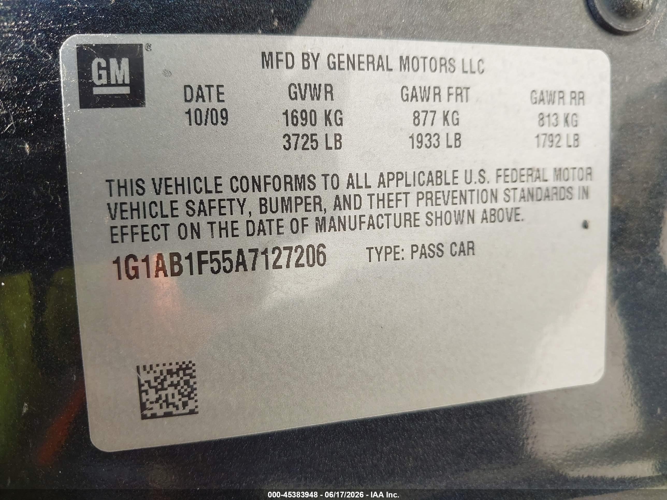 2010 Chevrolet Cobalt Ls Black vin: 1G1AB1F55A7127206