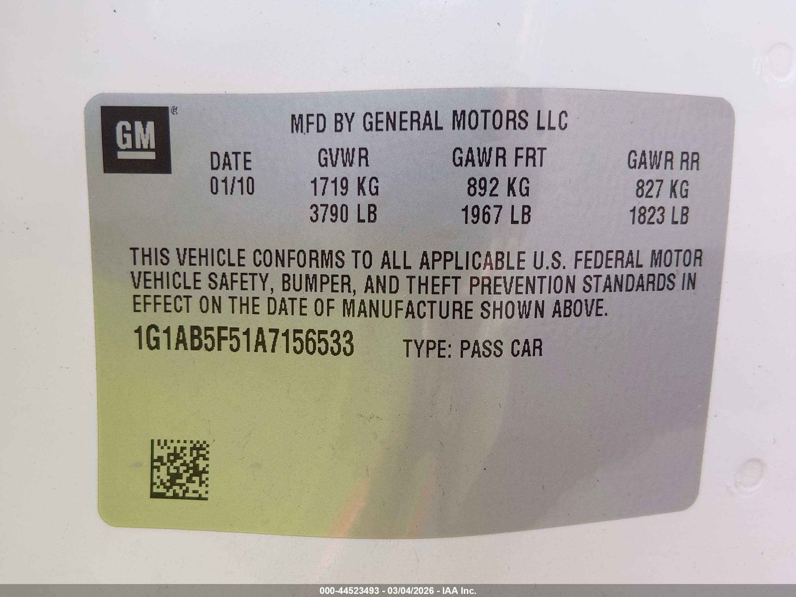 2010 Chevrolet Cobalt Ls White vin: 1G1AB5F51A7156533