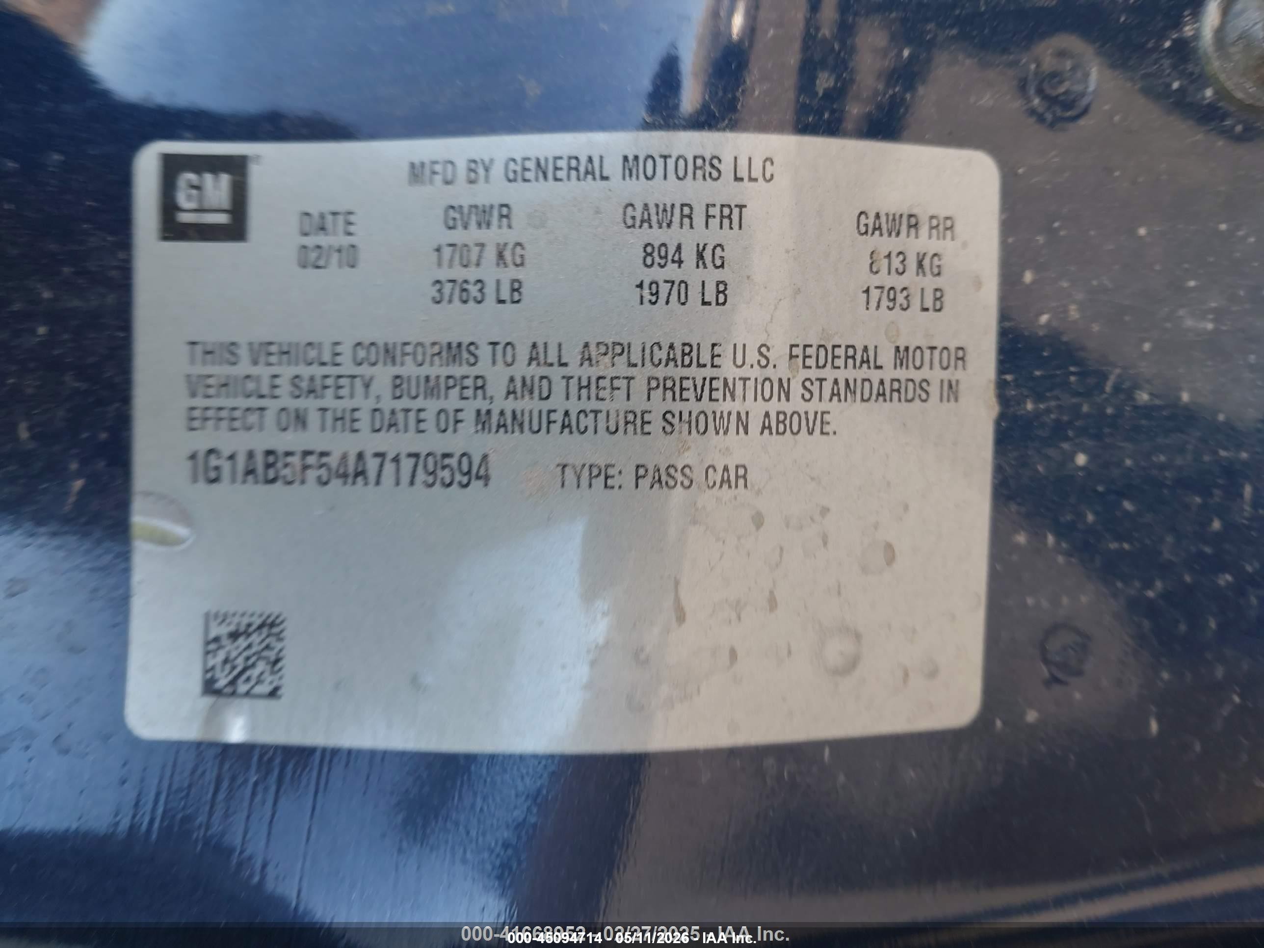 2010 Chevrolet Cobalt Ls Blue vin: 1G1AB5F54A7179594