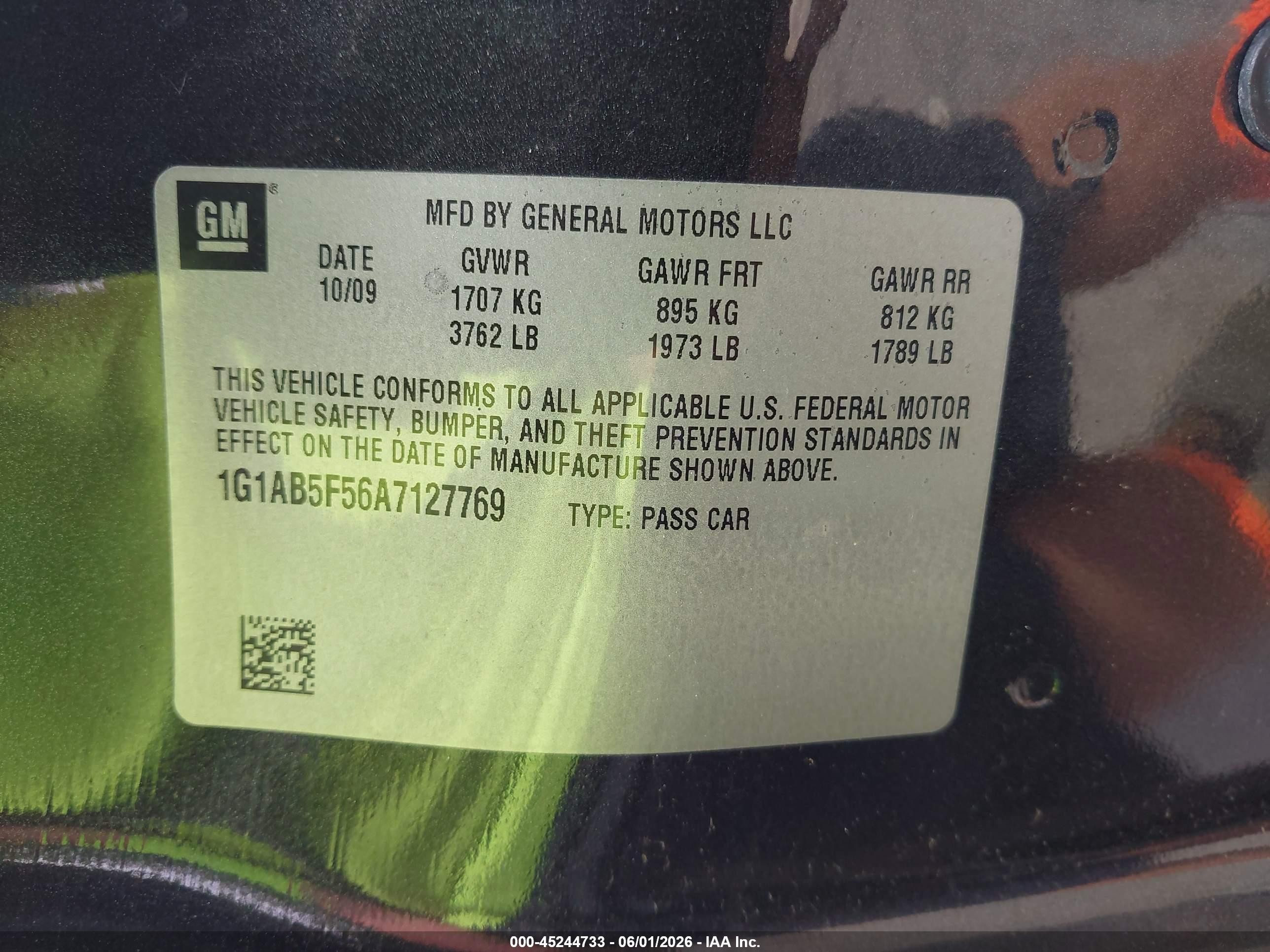 2010 Chevrolet Cobalt Ls Черный vin: 1G1AB5F56A7127769