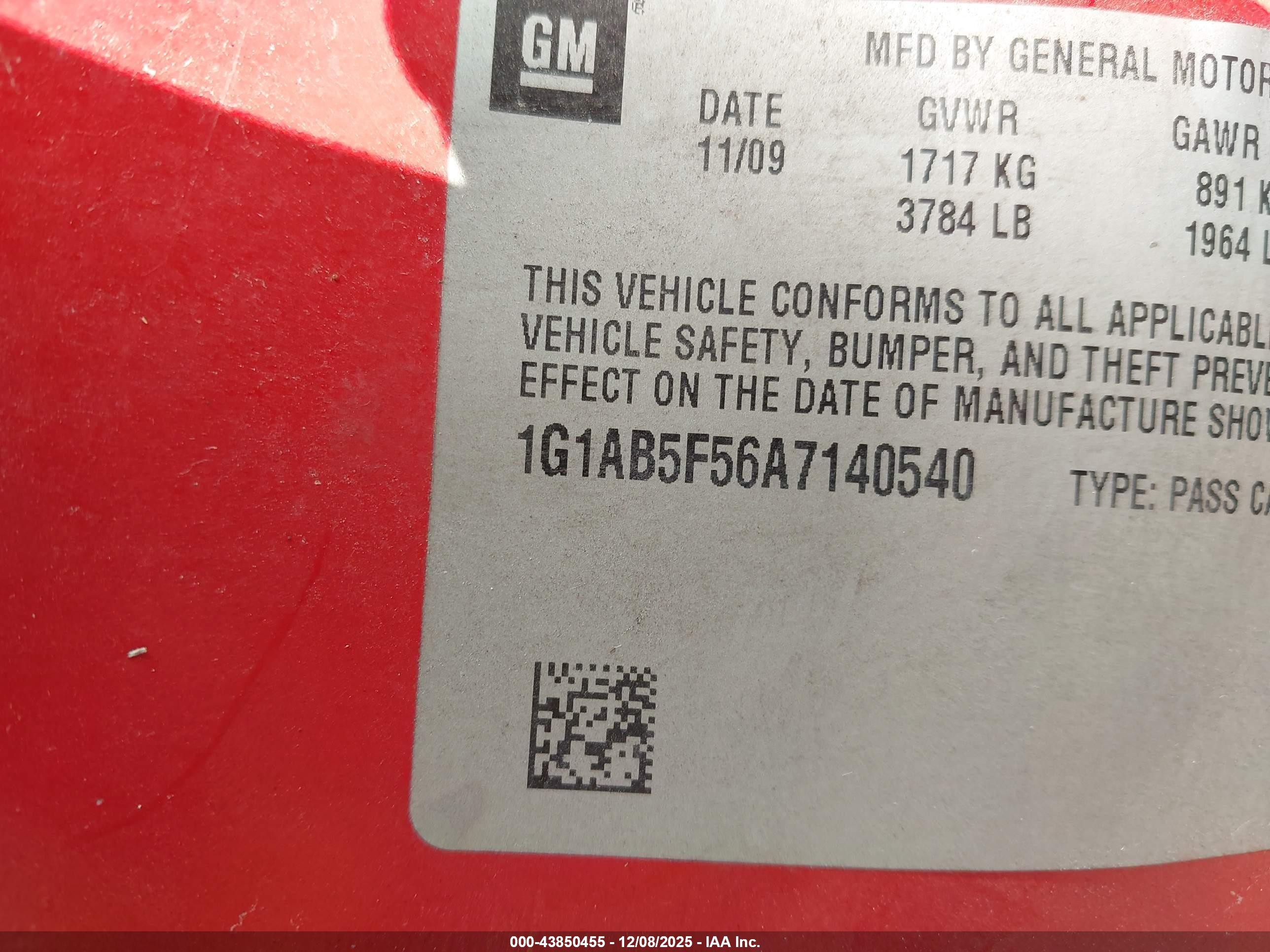 2010 Chevrolet Cobalt Ls Red vin: 1G1AB5F56A7140540