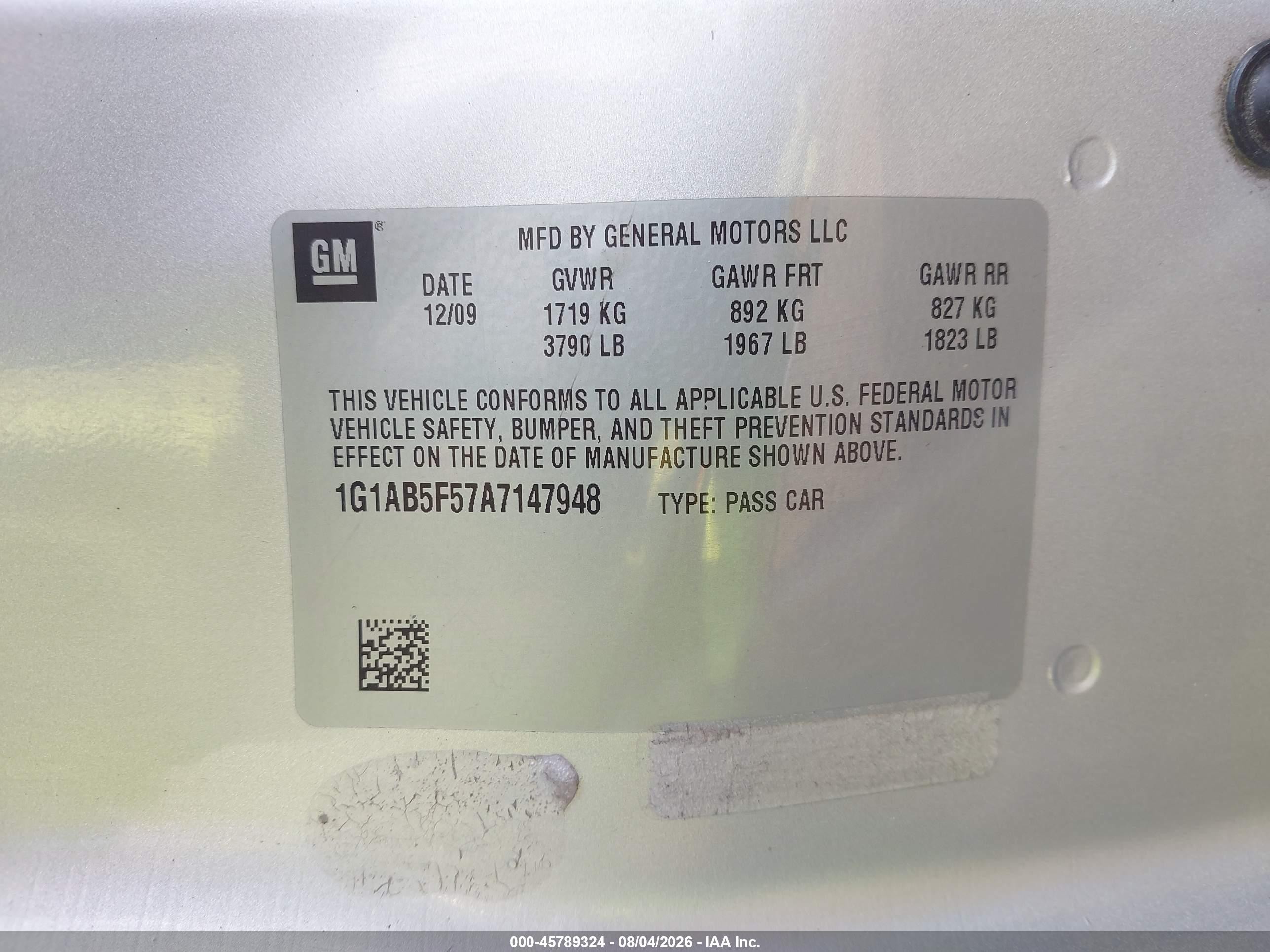 2010 Chevrolet Cobalt Ls Silver vin: 1G1AB5F57A7147948