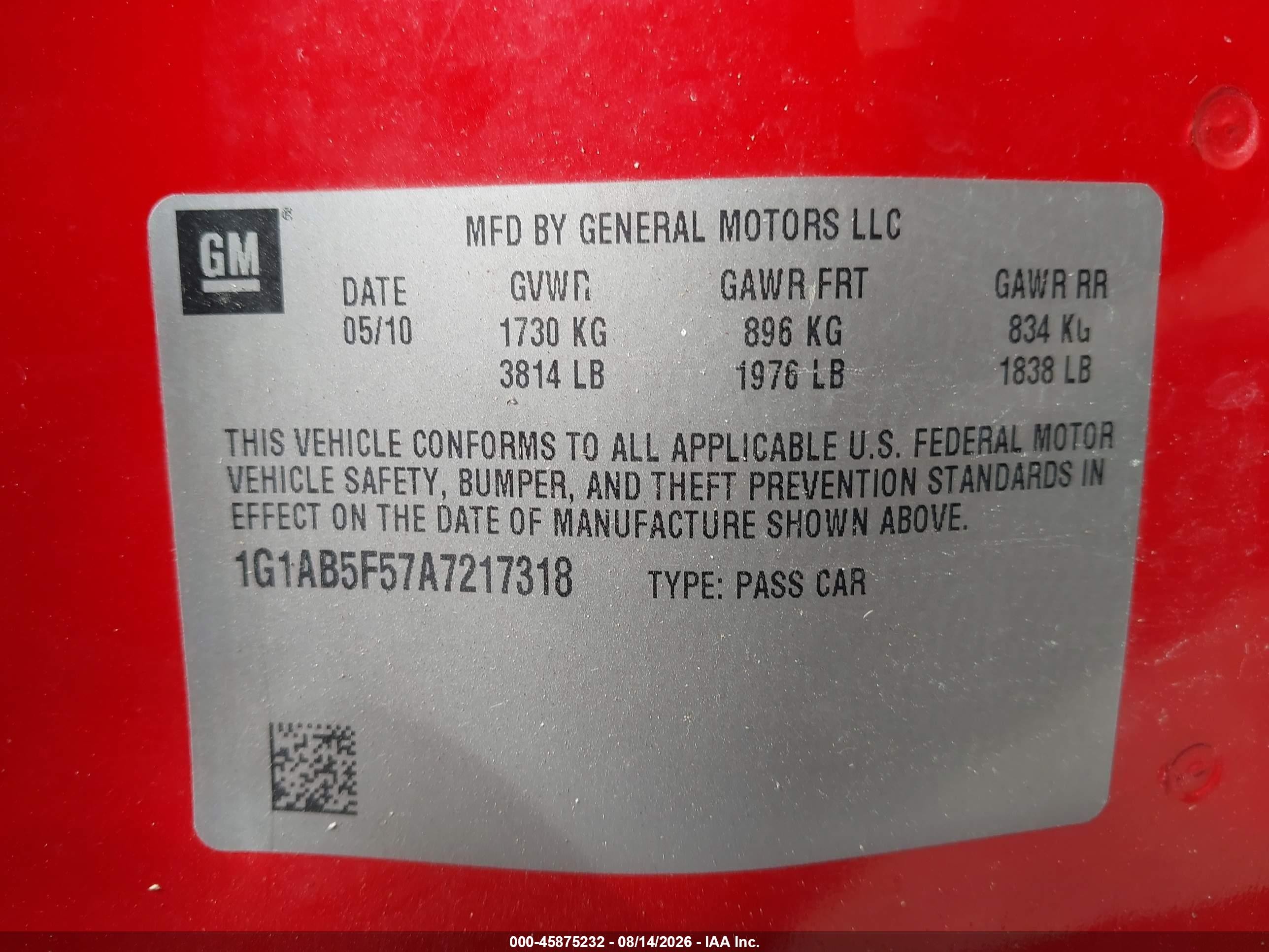 2010 Chevrolet Cobalt Ls Red vin: 1G1AB5F57A7217318