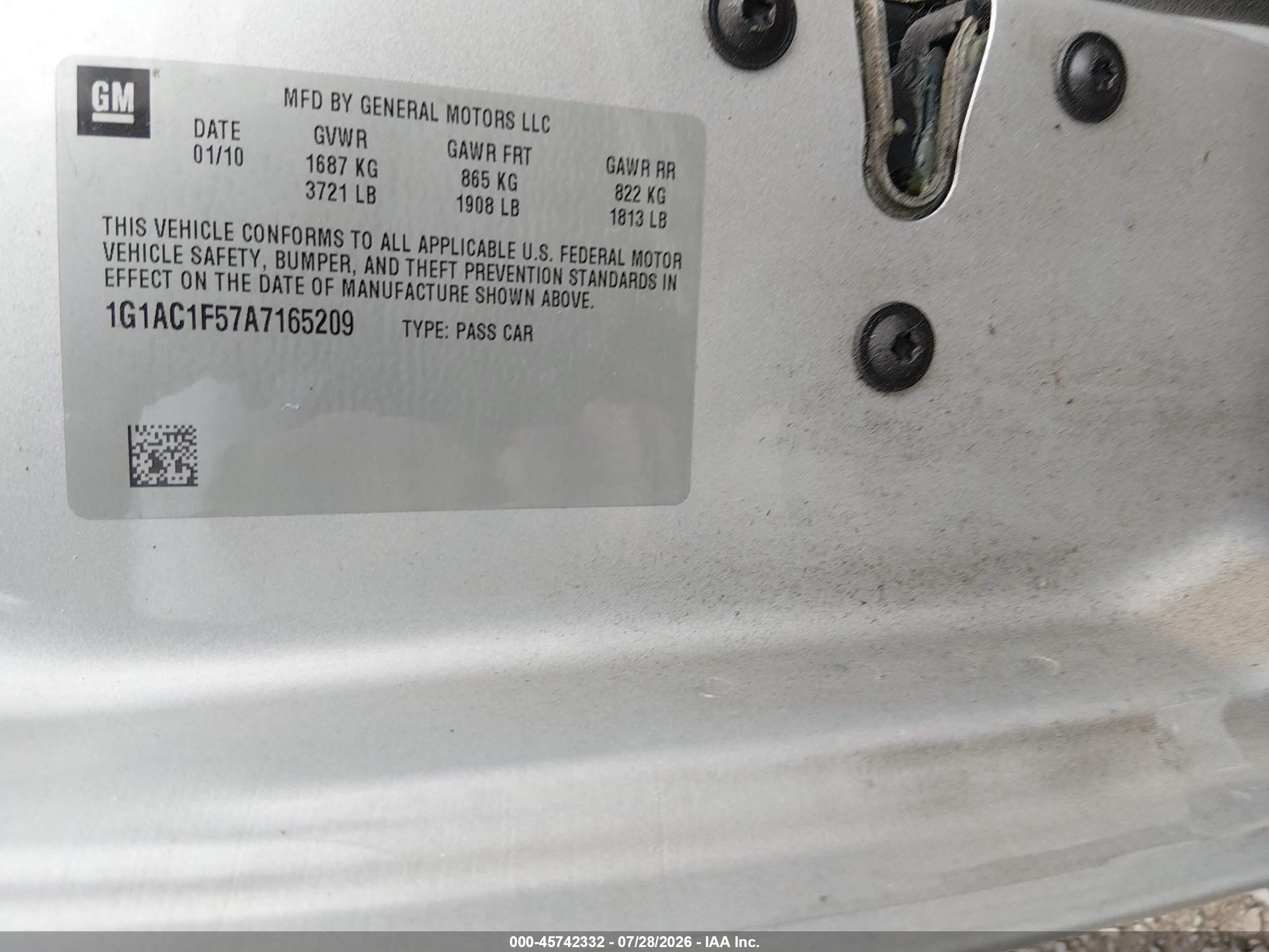 2010 Chevrolet Cobalt Lt Серебряный vin: 1G1AC1F57A7165209