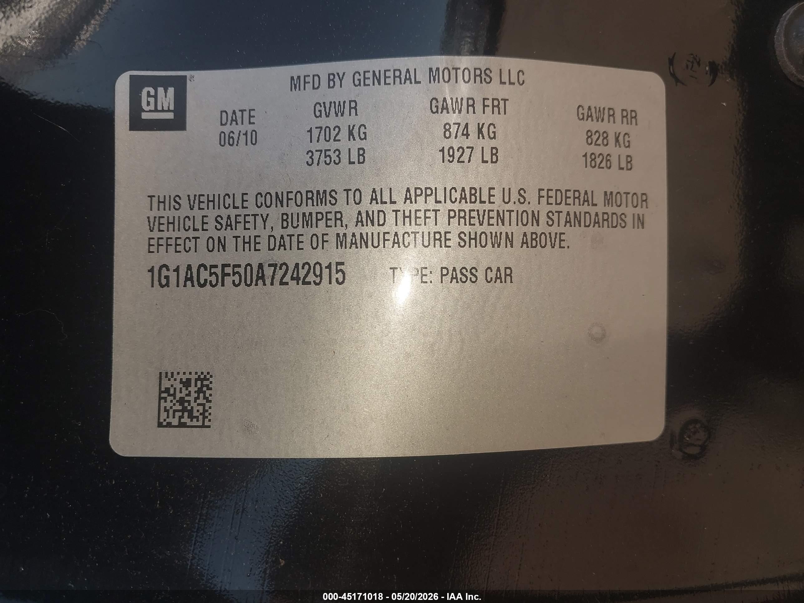 2010 Chevrolet Cobalt Lt Black vin: 1G1AC5F50A7242915