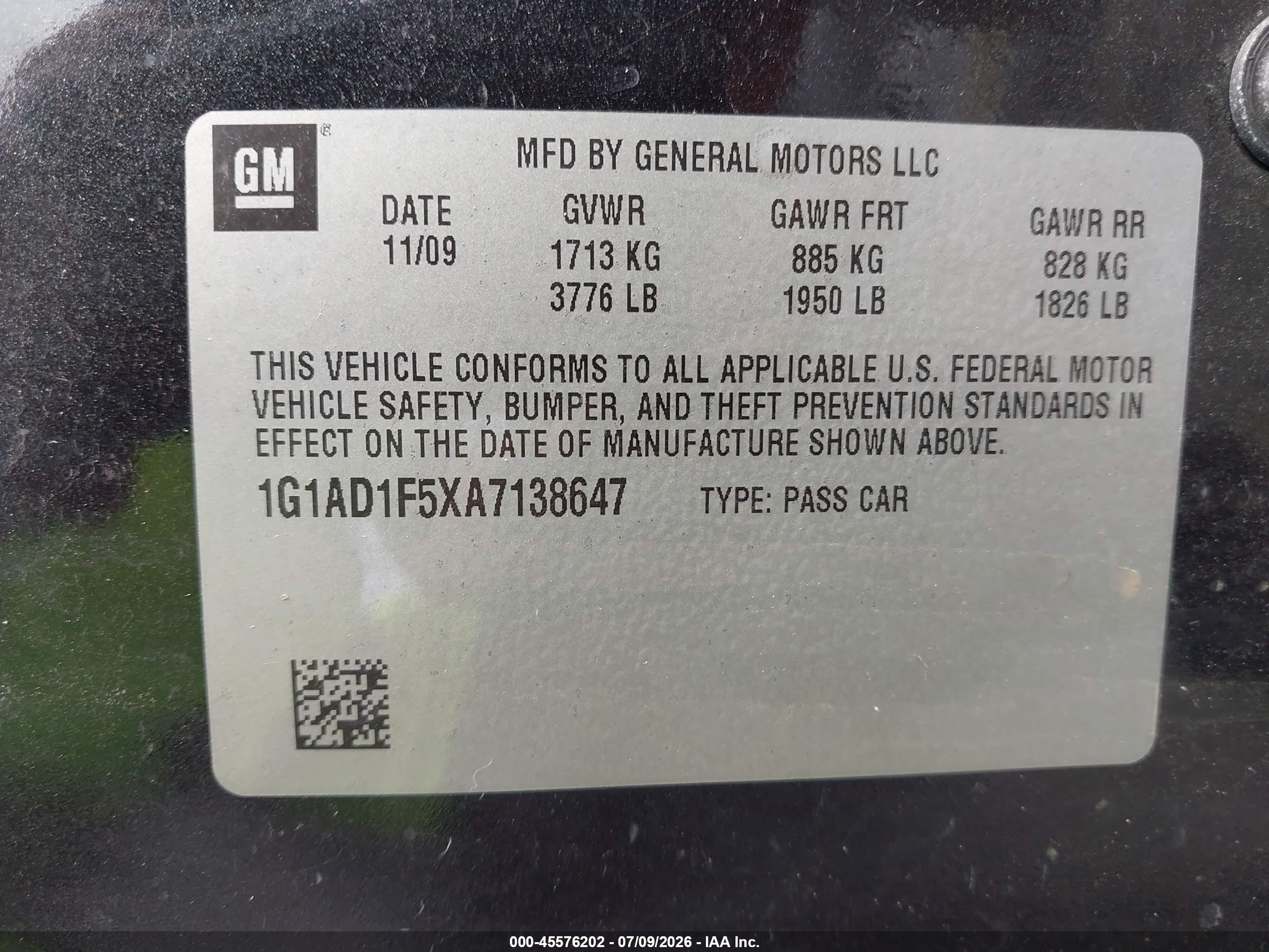 2010 Chevrolet Cobalt Lt Black vin: 1G1AD1F5XA7138647