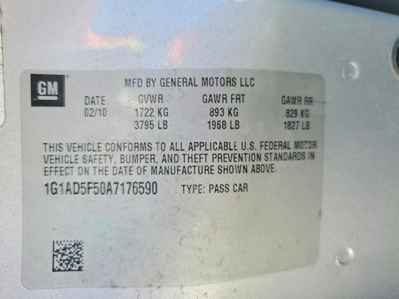 2010 Chevrolet Cobalt 1lt Silver vin: 1G1AD5F50A7176590