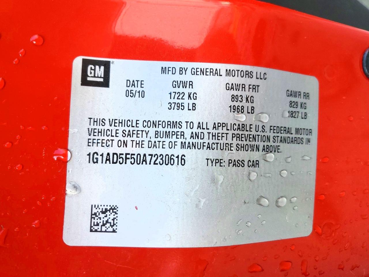2010 Chevrolet Cobalt 1lt Red vin: 1G1AD5F50A7230616