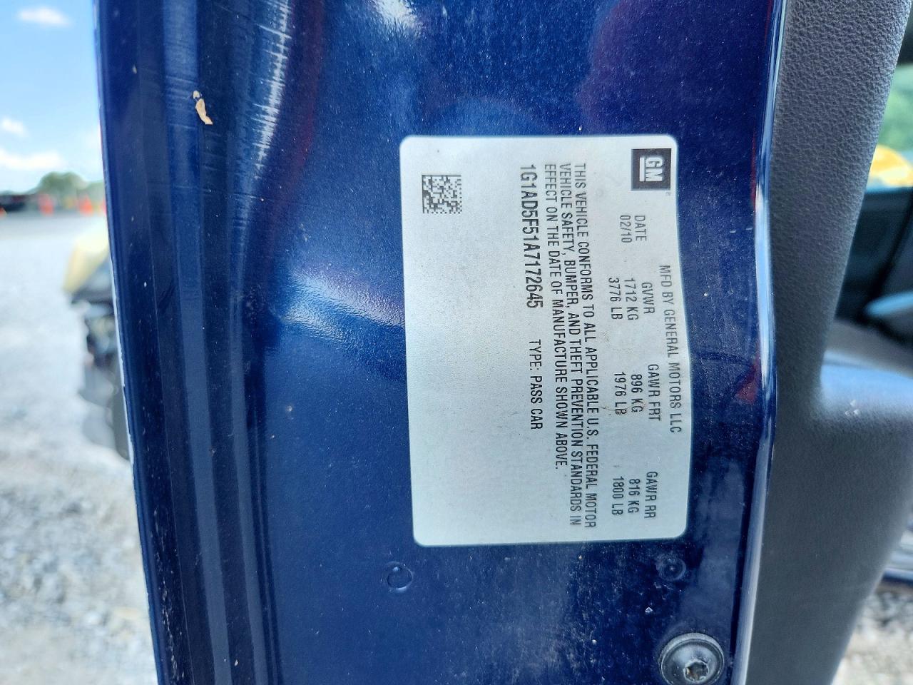 2010 Chevrolet Cobalt 1lt Blue vin: 1G1AD5F51A7172645