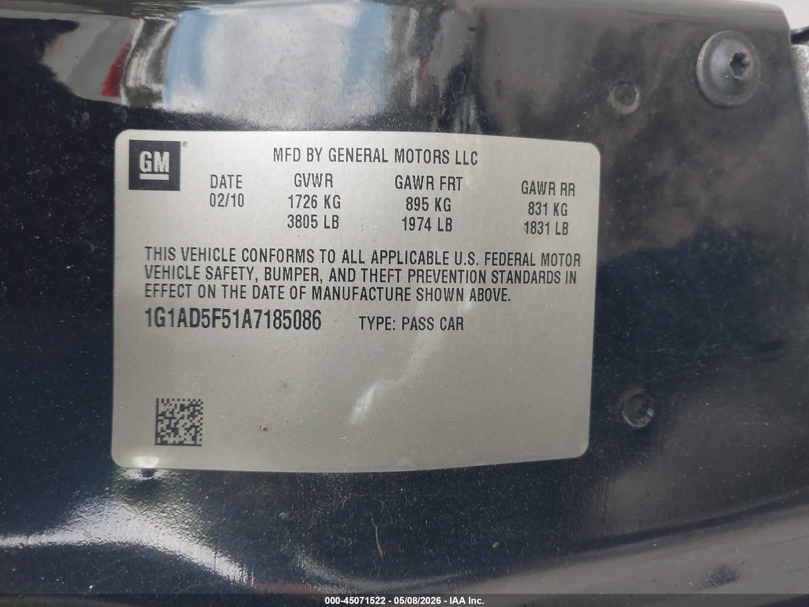 2010 Chevrolet Cobalt Lt Черный vin: 1G1AD5F51A7185086