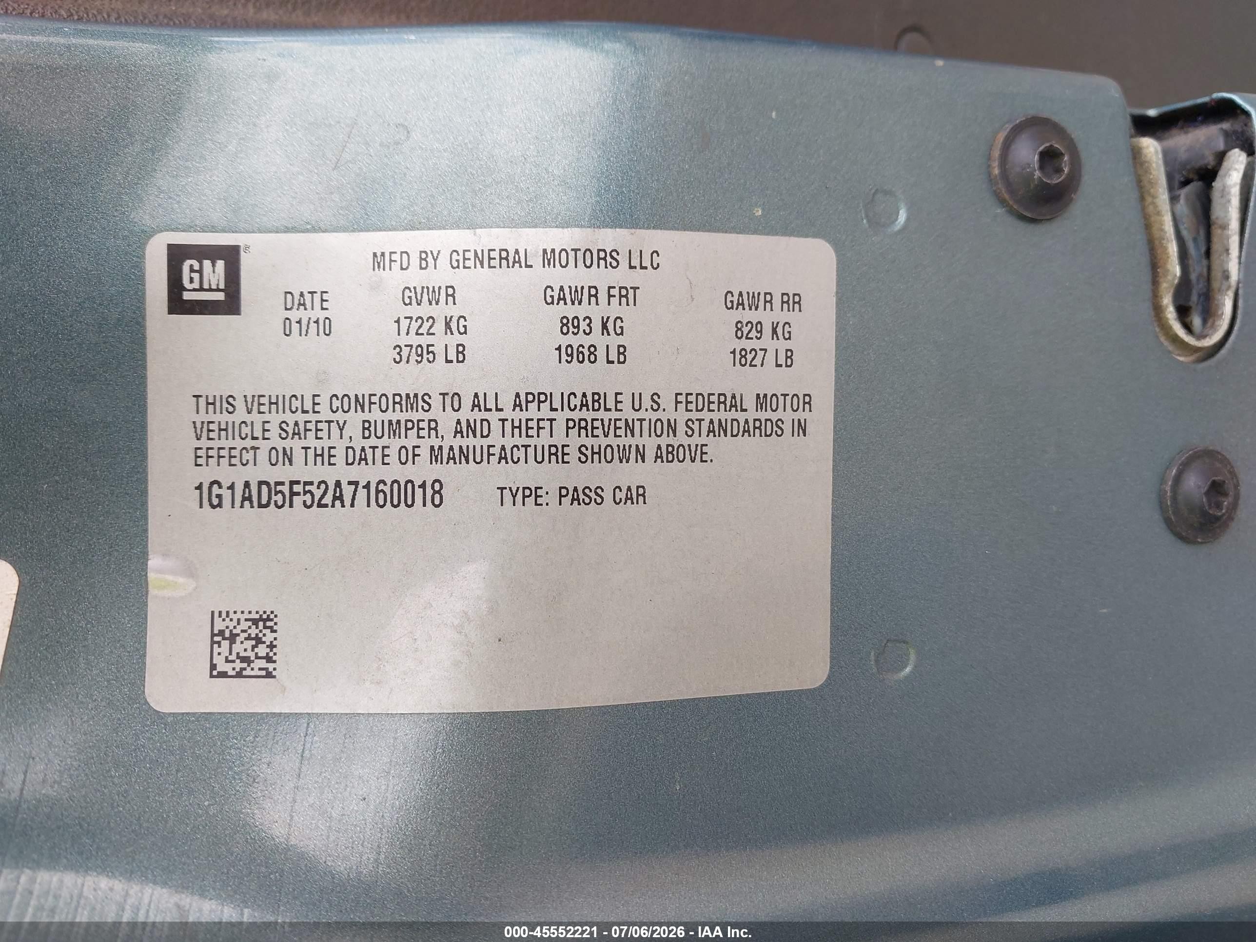 2010 Chevrolet Cobalt Lt Синий vin: 1G1AD5F52A7160018