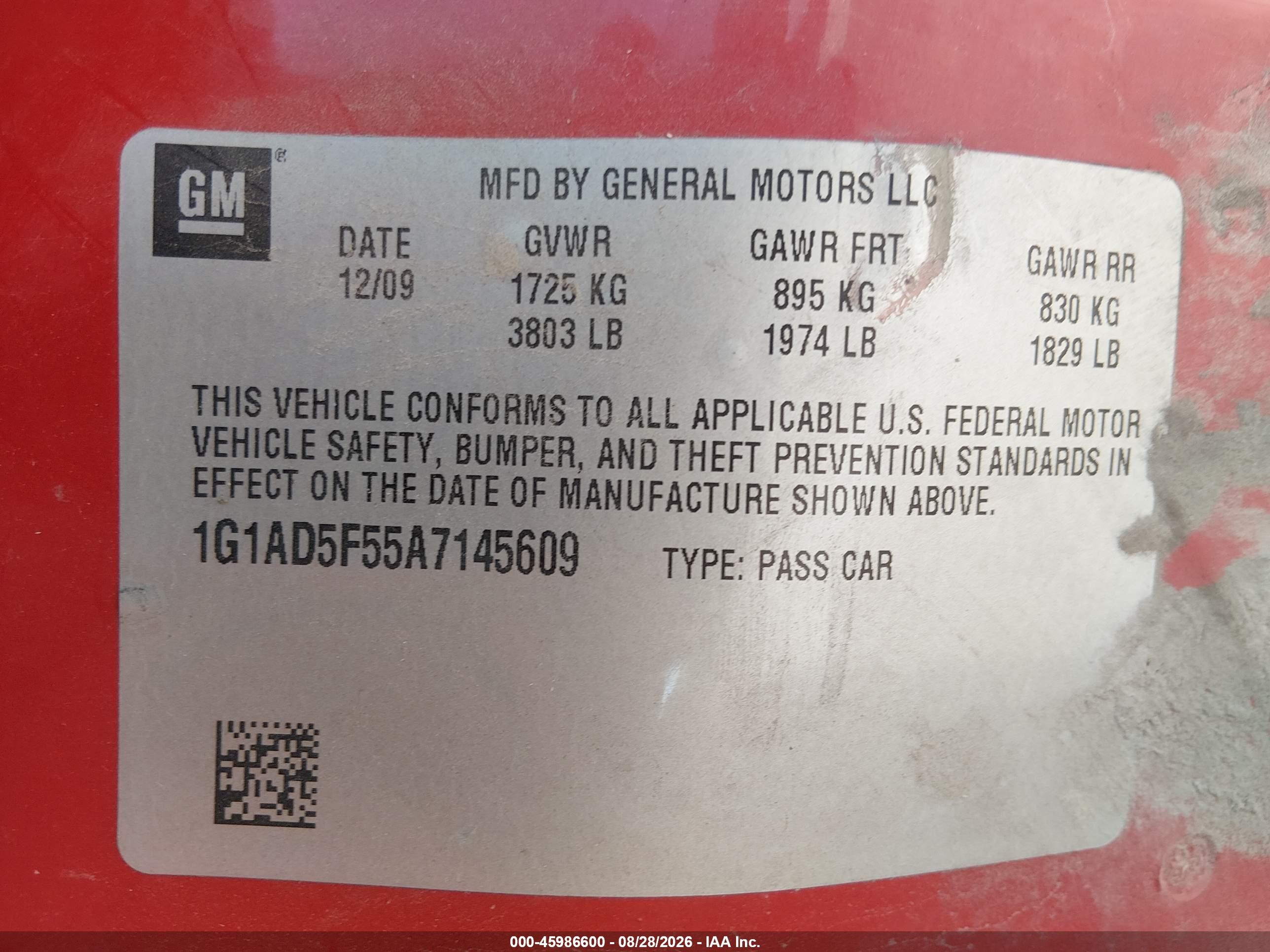 2010 Chevrolet Cobalt Lt Red vin: 1G1AD5F55A7145609