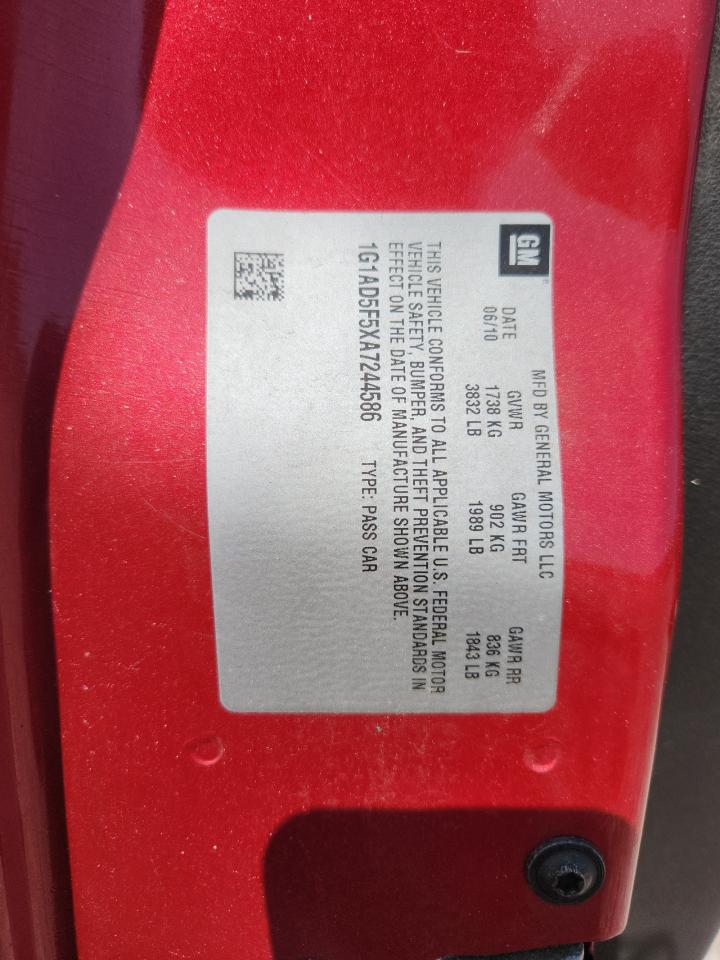 2010 Chevrolet Cobalt 1lt Red vin: 1G1AD5F5XA7244586