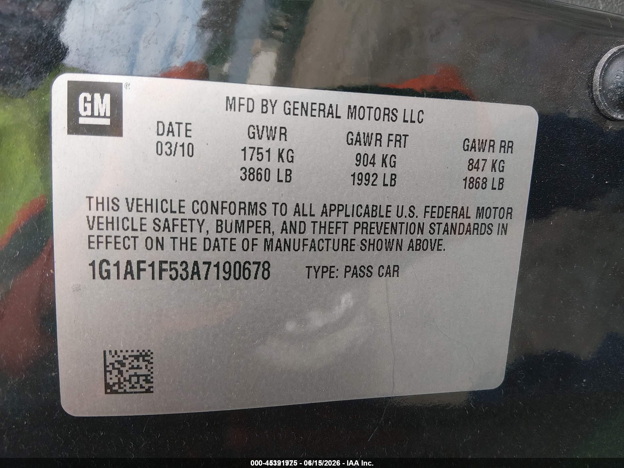 2010 Chevrolet Cobalt Lt Черный vin: 1G1AF1F53A7190678