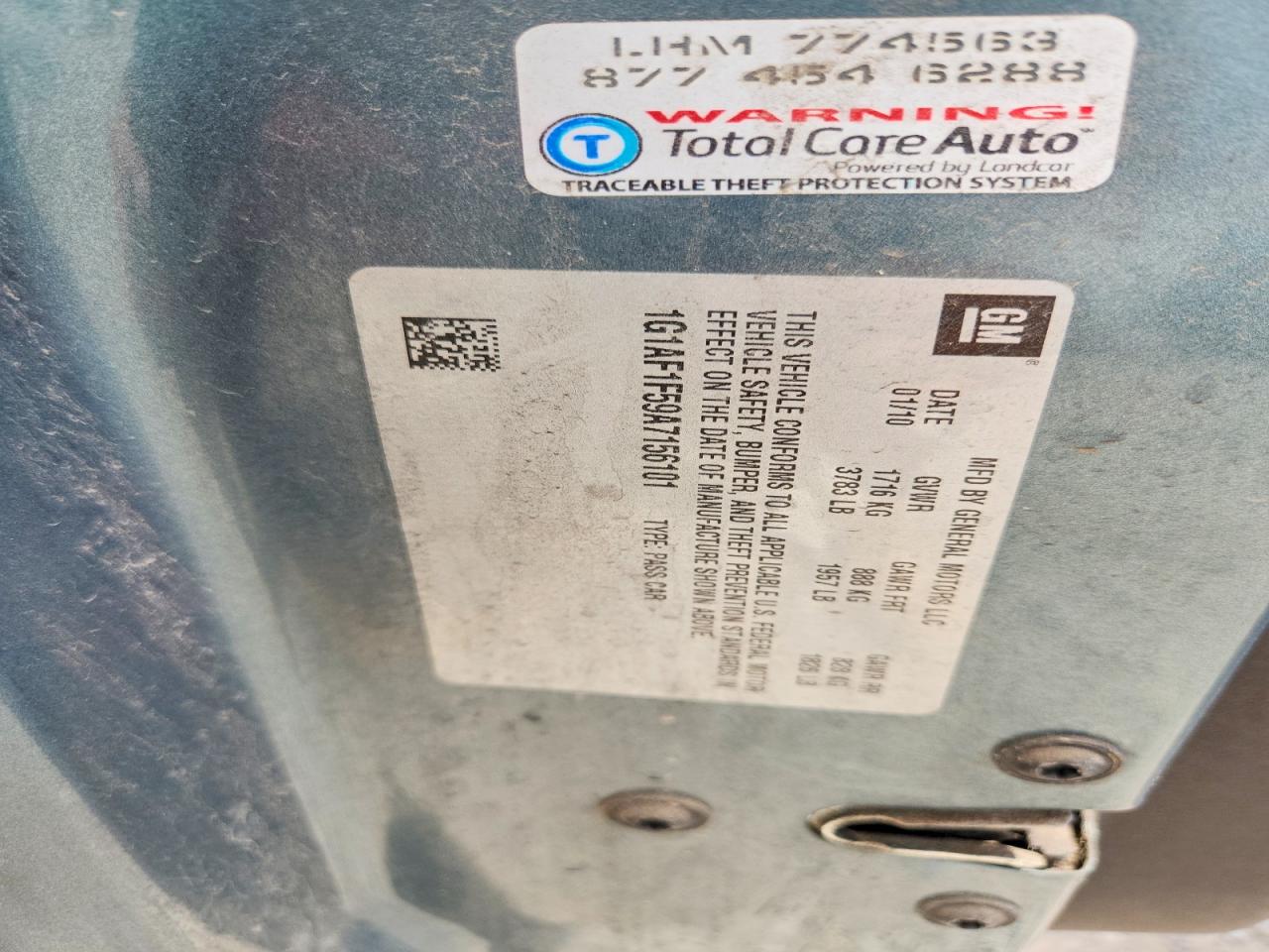 2010 Chevrolet Cobalt 2lt Green vin: 1G1AF1F59A7156101
