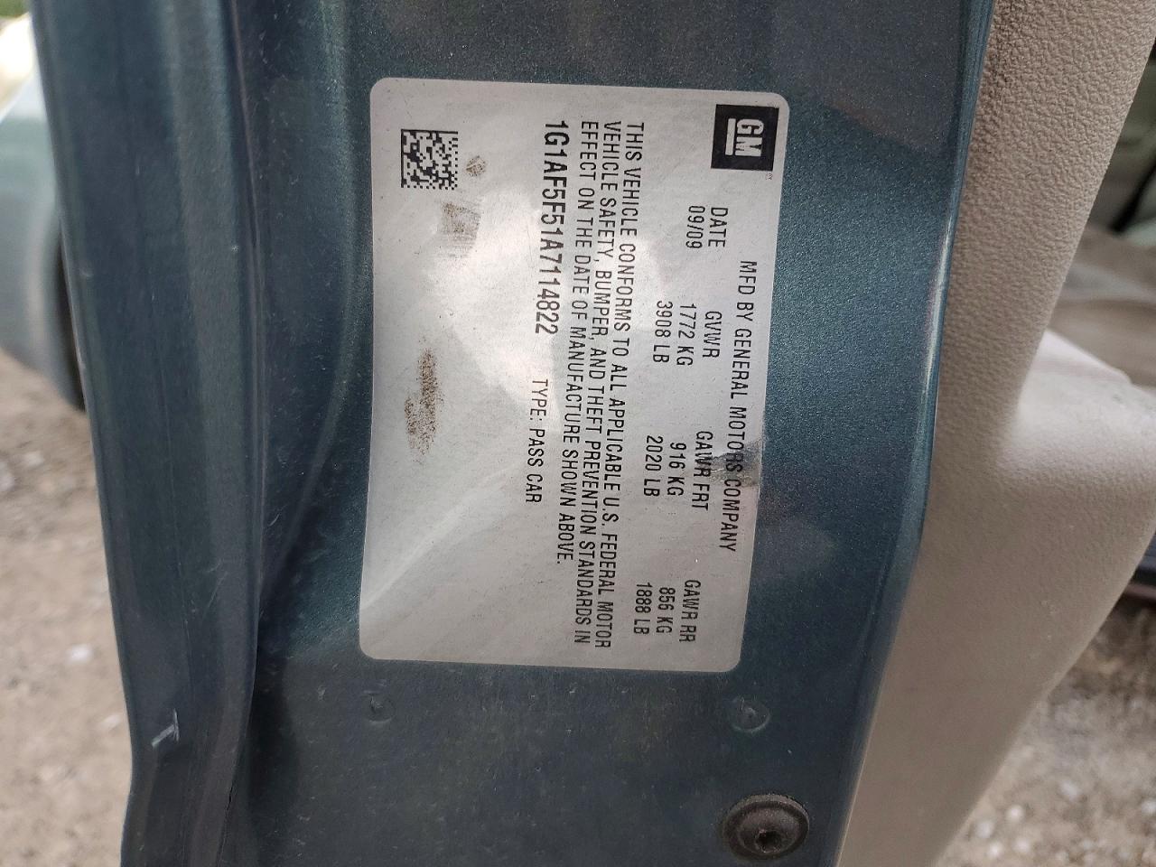 2010 Chevrolet Cobalt 2lt Teal vin: 1G1AF5F51A7114822