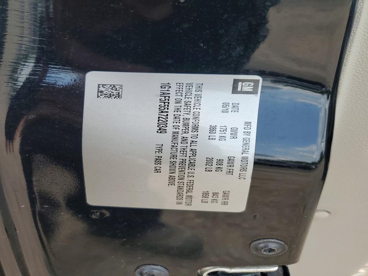 2010 Chevrolet Cobalt 2lt Черный vin: 1G1AF5F55A7220349