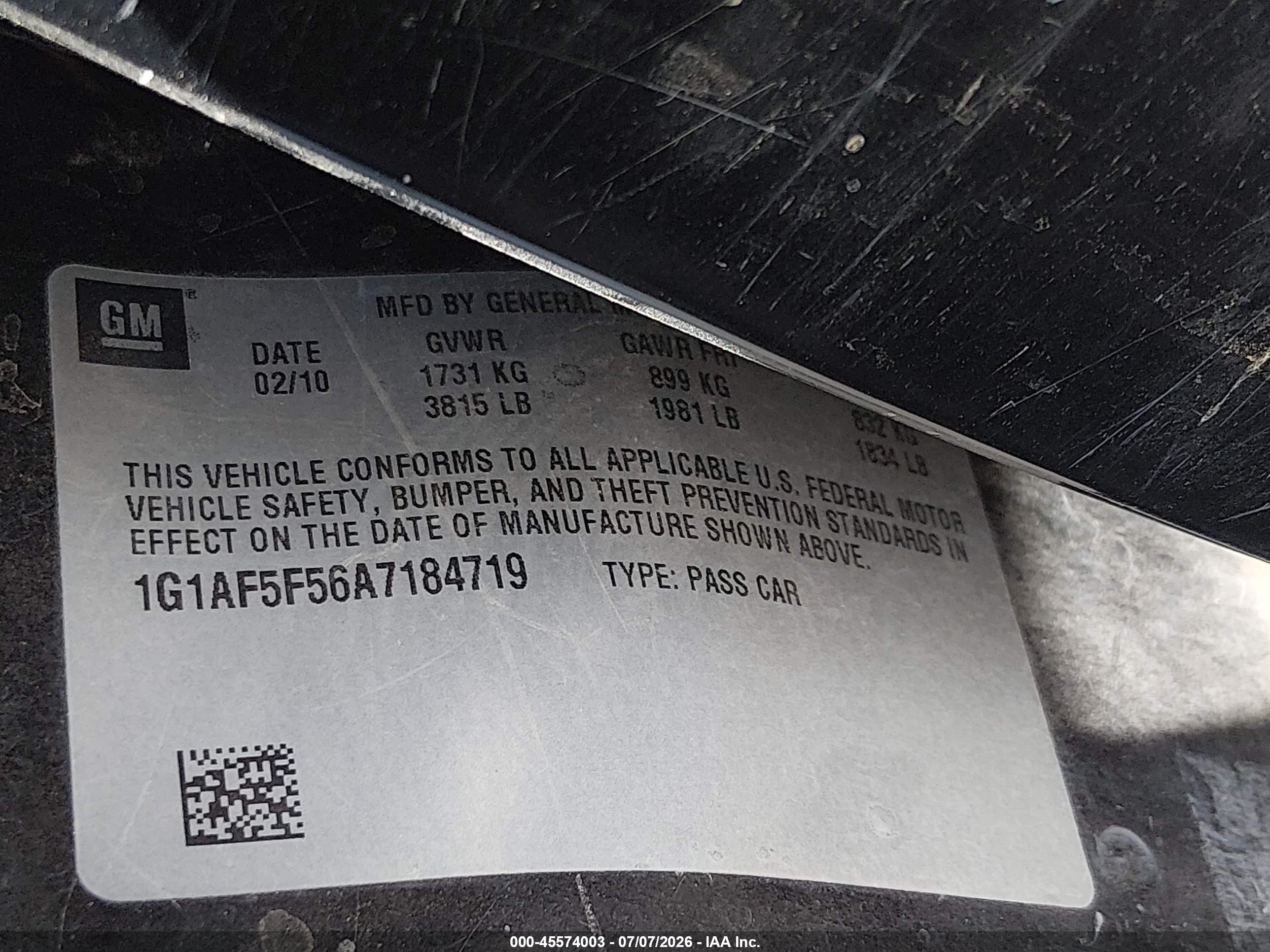 2010 Chevrolet Cobalt Lt Black vin: 1G1AF5F56A7184719