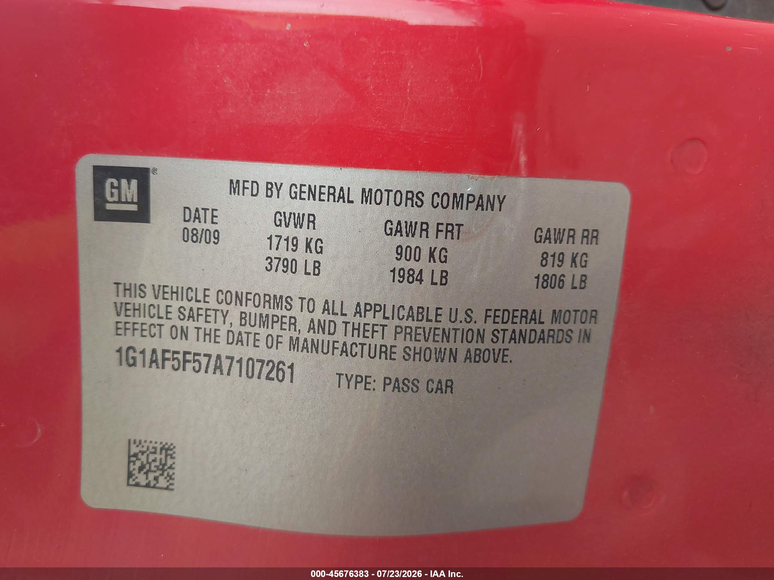 2010 Chevrolet Cobalt Lt Red vin: 1G1AF5F57A7107261