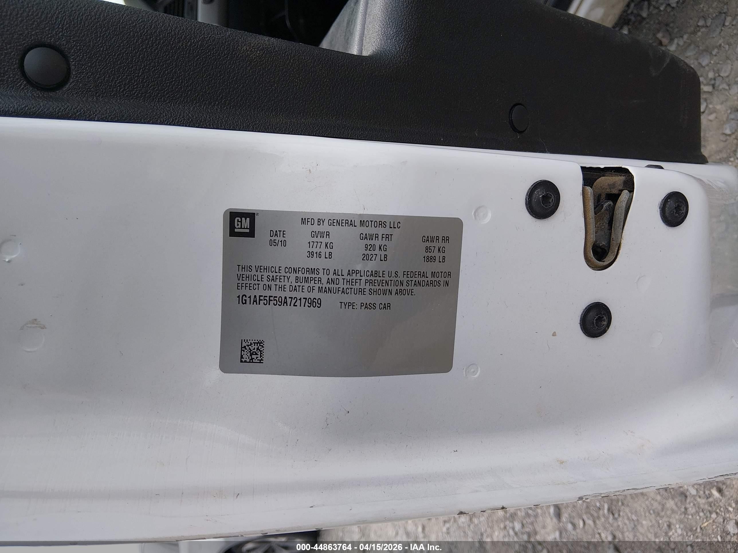 2010 Chevrolet Cobalt Lt White vin: 1G1AF5F59A7217969