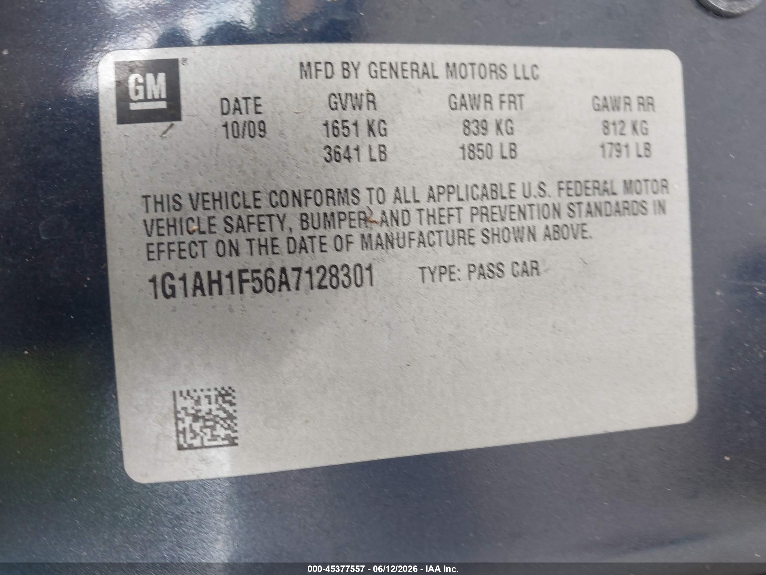 2010 Chevrolet Cobalt   Blue vin: 1G1AH1F56A7128301