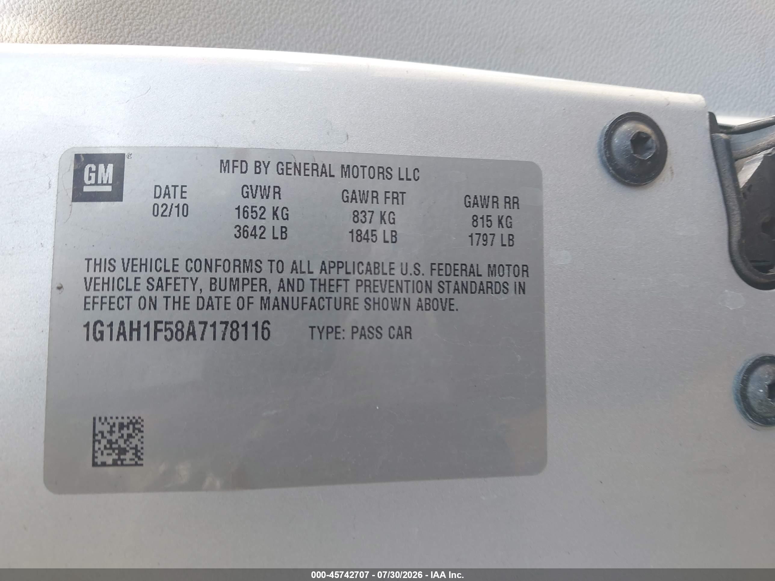 2010 Chevrolet Cobalt   Silver vin: 1G1AH1F58A7178116