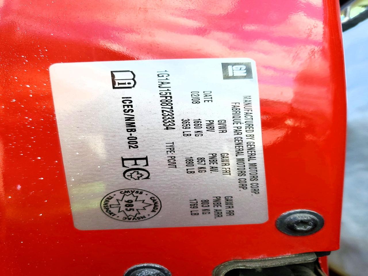 2008 Chevrolet Cobalt Ls Red vin: 1G1AJ15F887233334