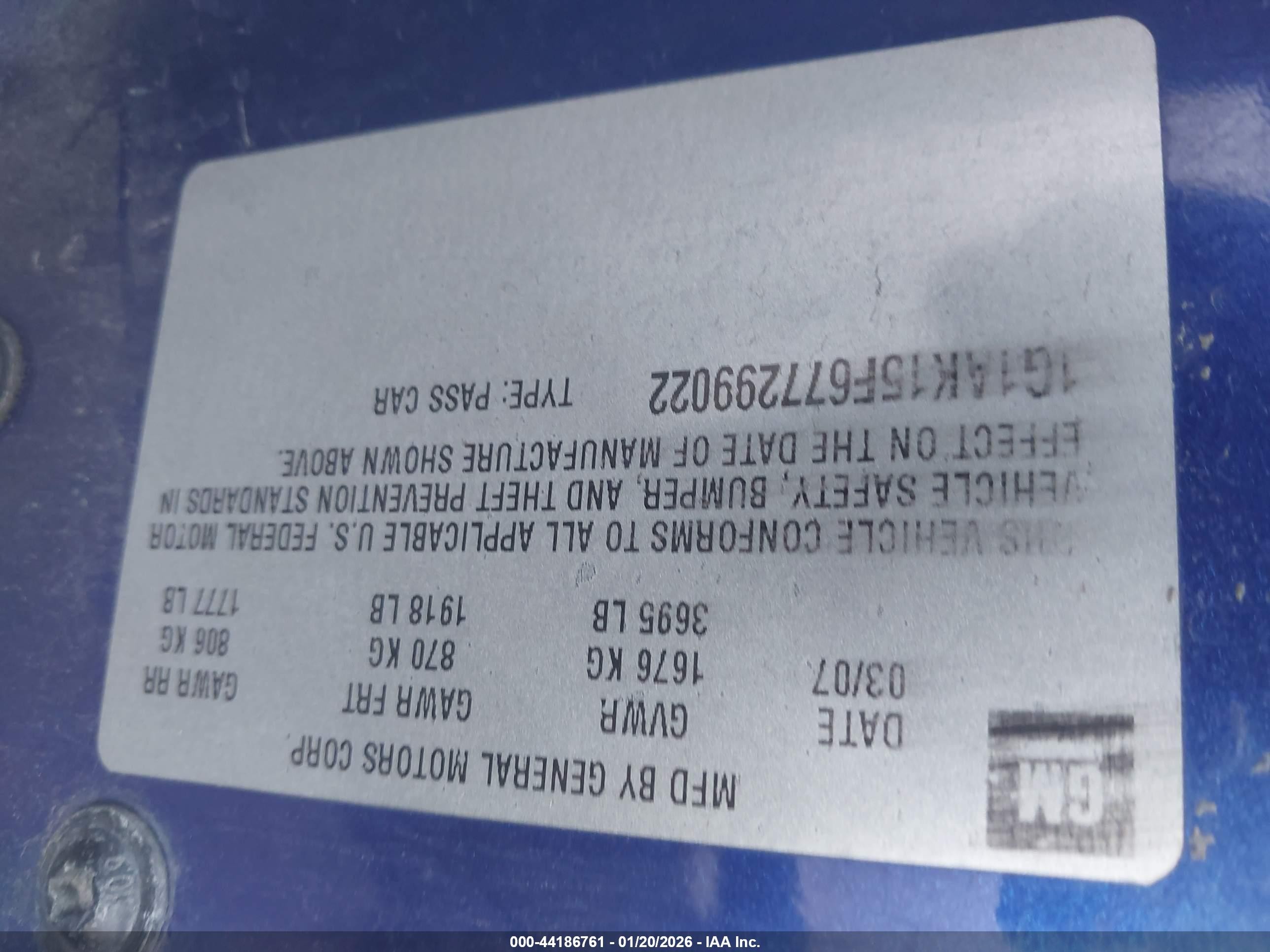 2007 Chevrolet Cobalt Ls Dark Blue vin: 1G1AK15F677299022