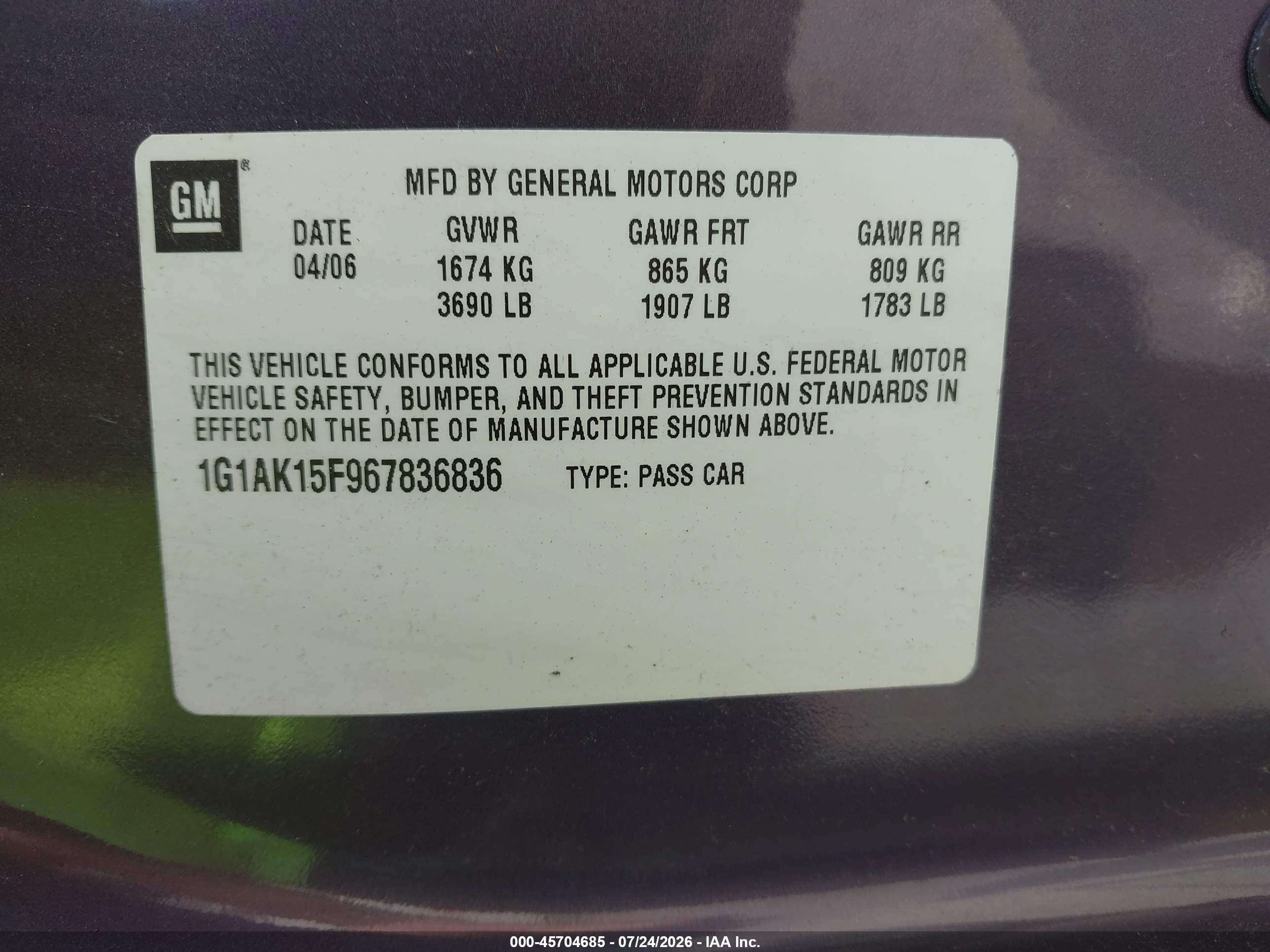 2006 Chevrolet Cobalt Ls Gray vin: 1G1AK15F967836836