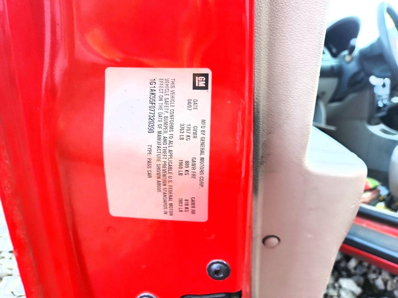 2007 Chevrolet Cobalt Ls Red vin: 1G1AK55F077320390