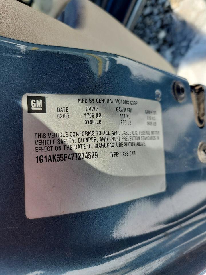 2007 Chevrolet Cobalt Ls Blue vin: 1G1AK55F477274529