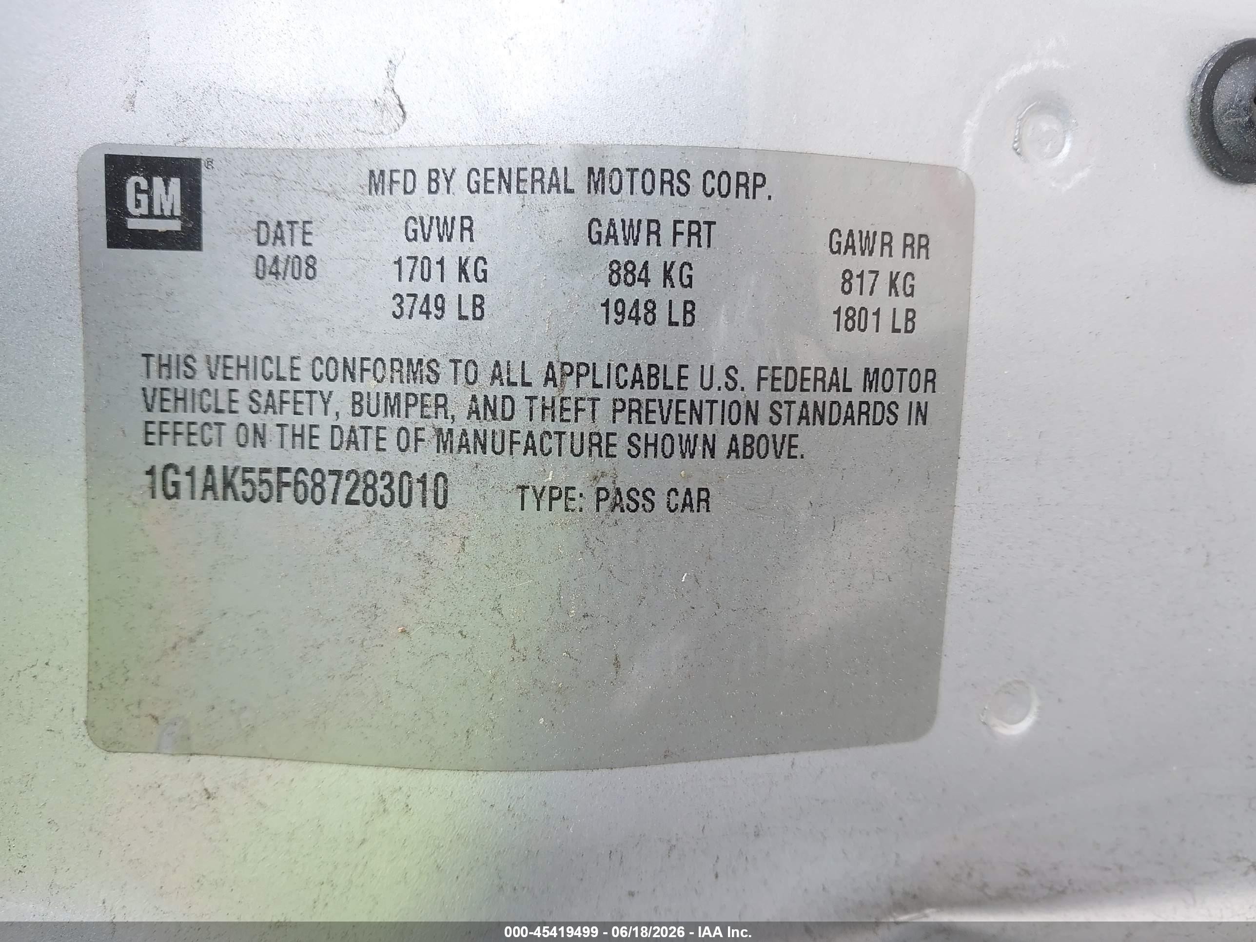 2008 Chevrolet Cobalt Ls Серебряный vin: 1G1AK55F687283010