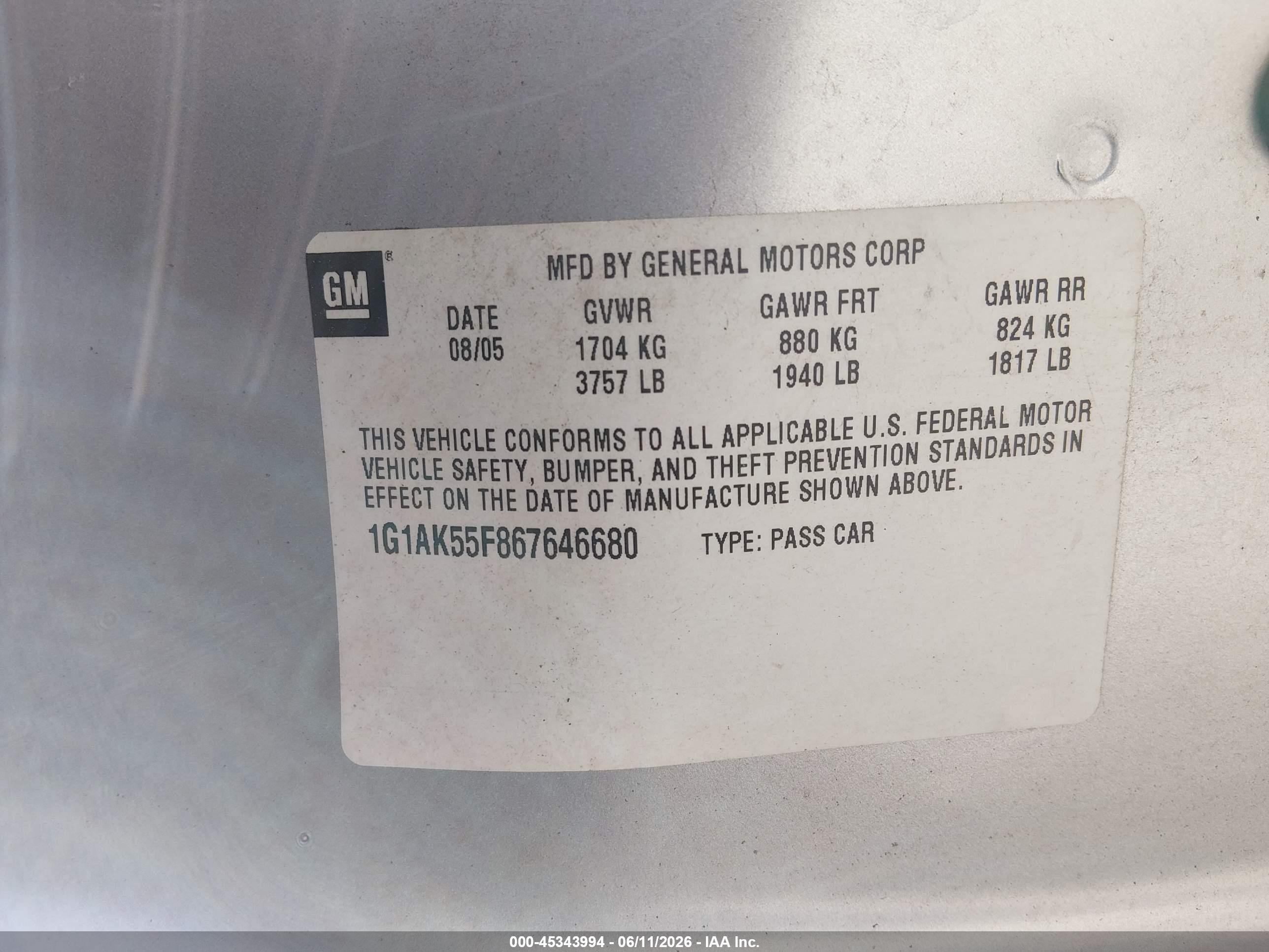 2006 Chevrolet Cobalt Ls Silver vin: 1G1AK55F867646680