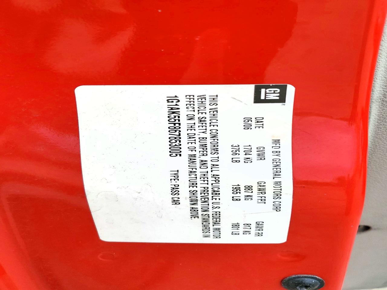 2006 Chevrolet Cobalt Ls Red vin: 1G1AK55F867853005