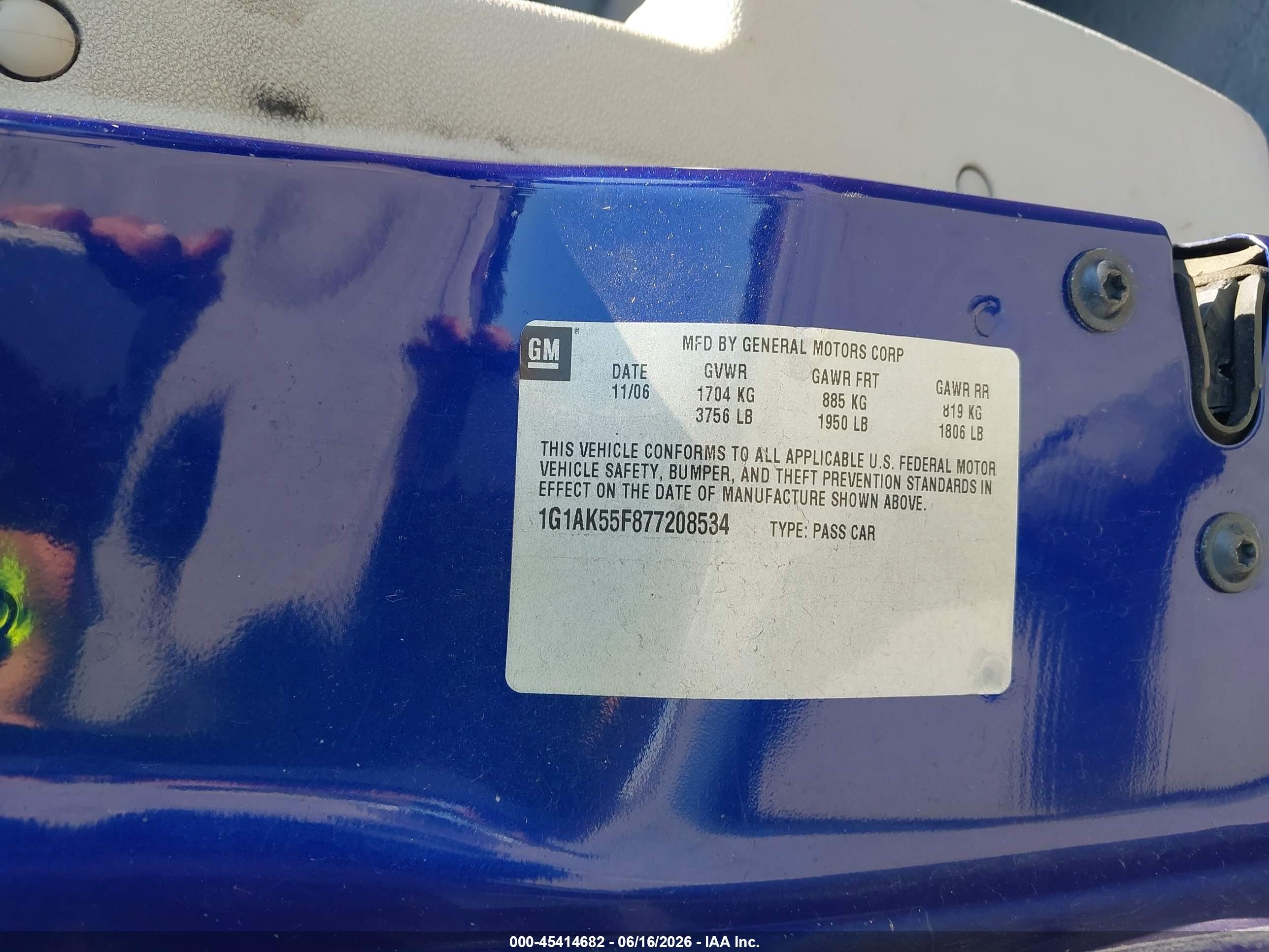 2007 Chevrolet Cobalt Ls Blue vin: 1G1AK55F877208534