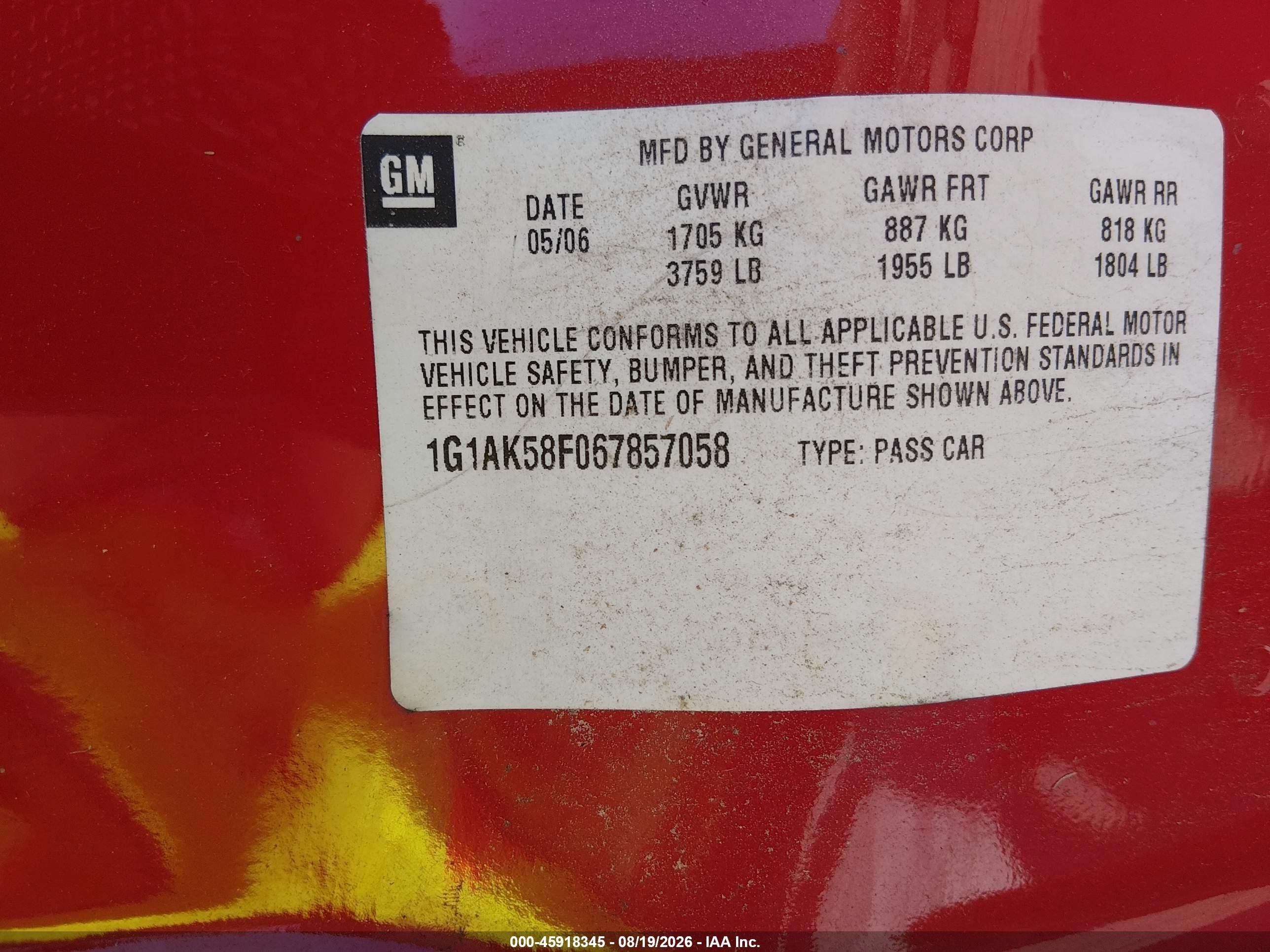 2006 Chevrolet Cobalt Ls Red vin: 1G1AK58F067857058
