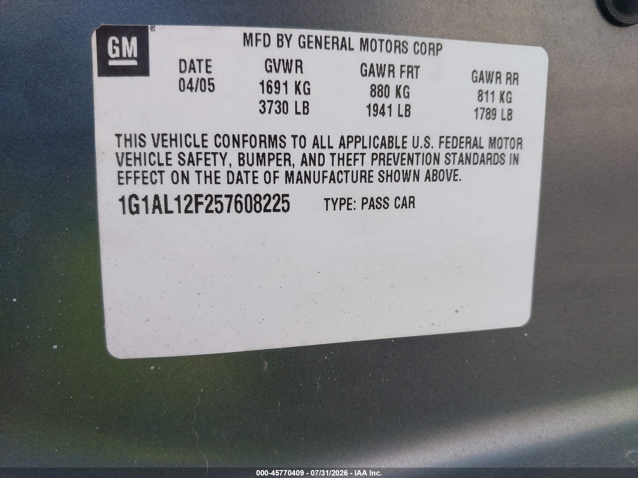 2005 Chevrolet Cobalt Ls Blue vin: 1G1AL12F257608225