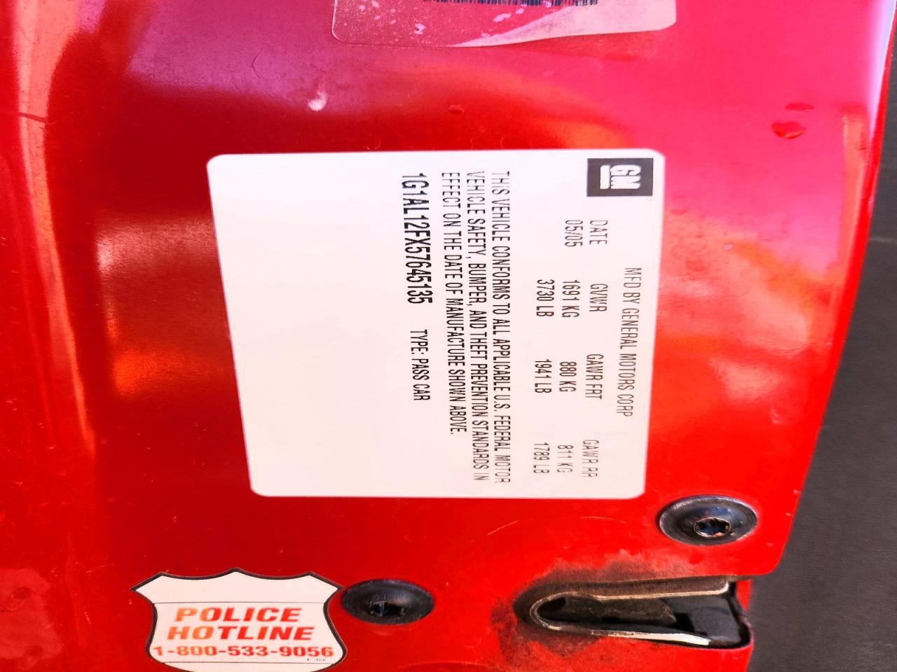 2005 Chevrolet Cobalt Ls Red vin: 1G1AL12FX57645135