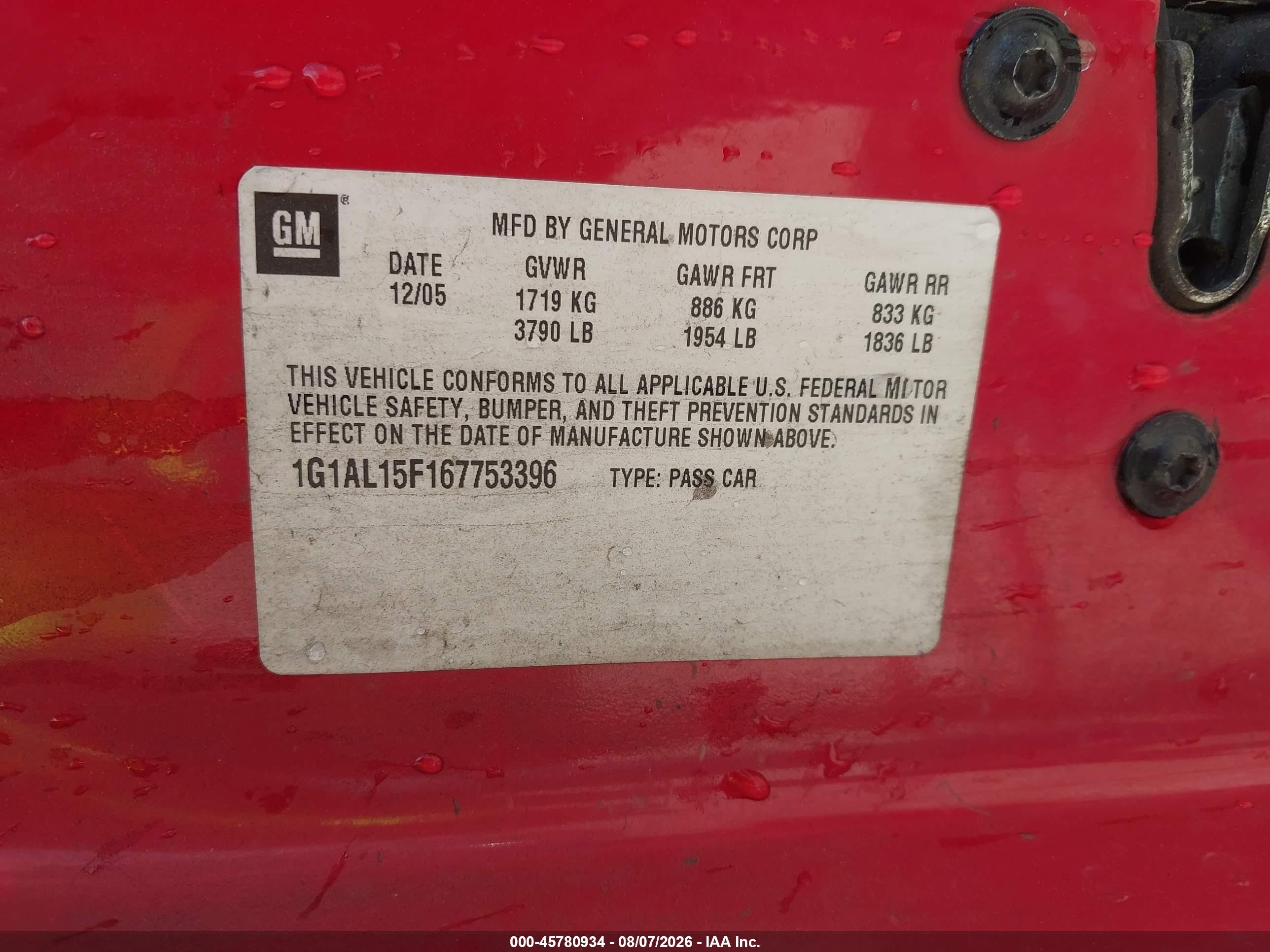 2006 Chevrolet Cobalt Lt Red vin: 1G1AL15F167753396