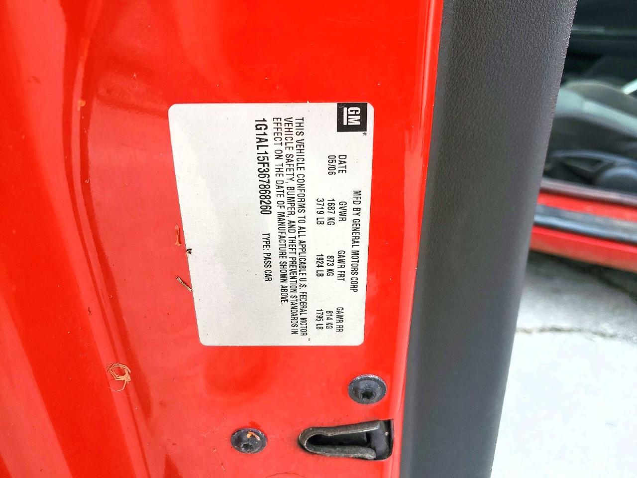 2006 Chevrolet Cobalt Lt Red vin: 1G1AL15F367868260