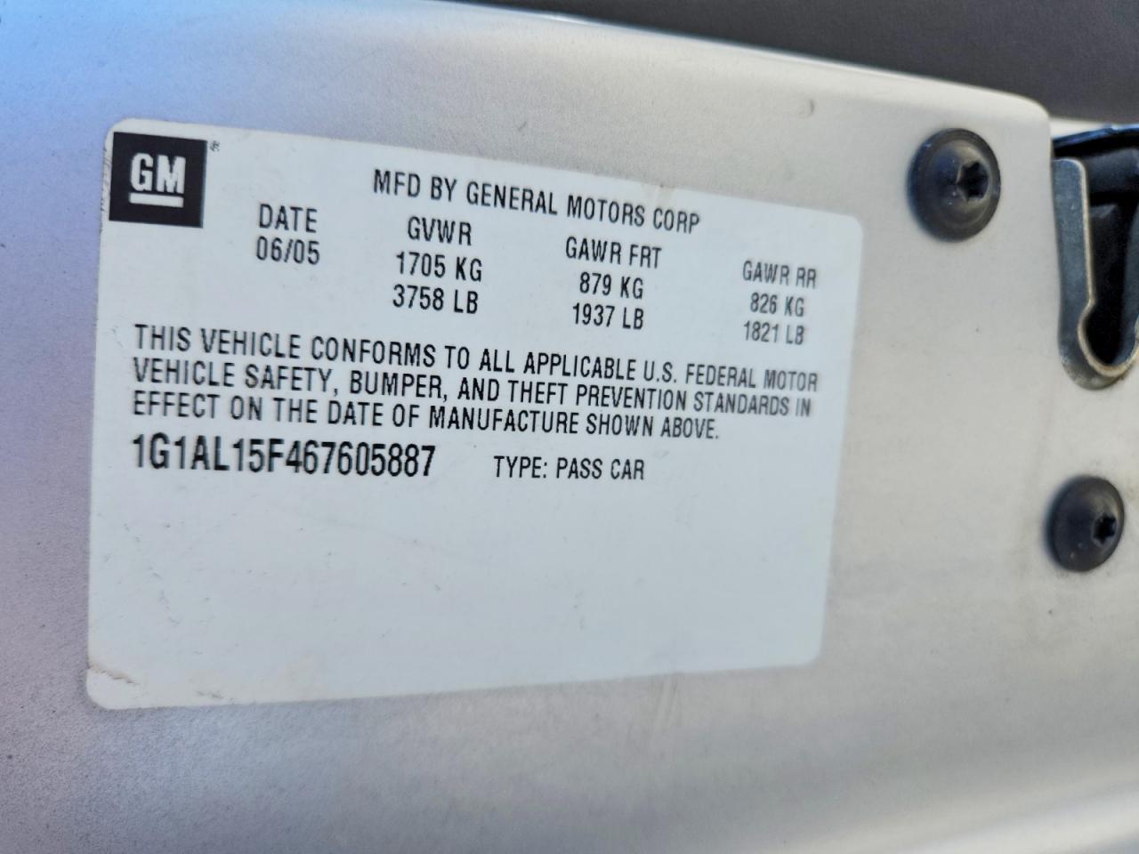 2006 Chevrolet Cobalt Lt Silver vin: 1G1AL15F467605887